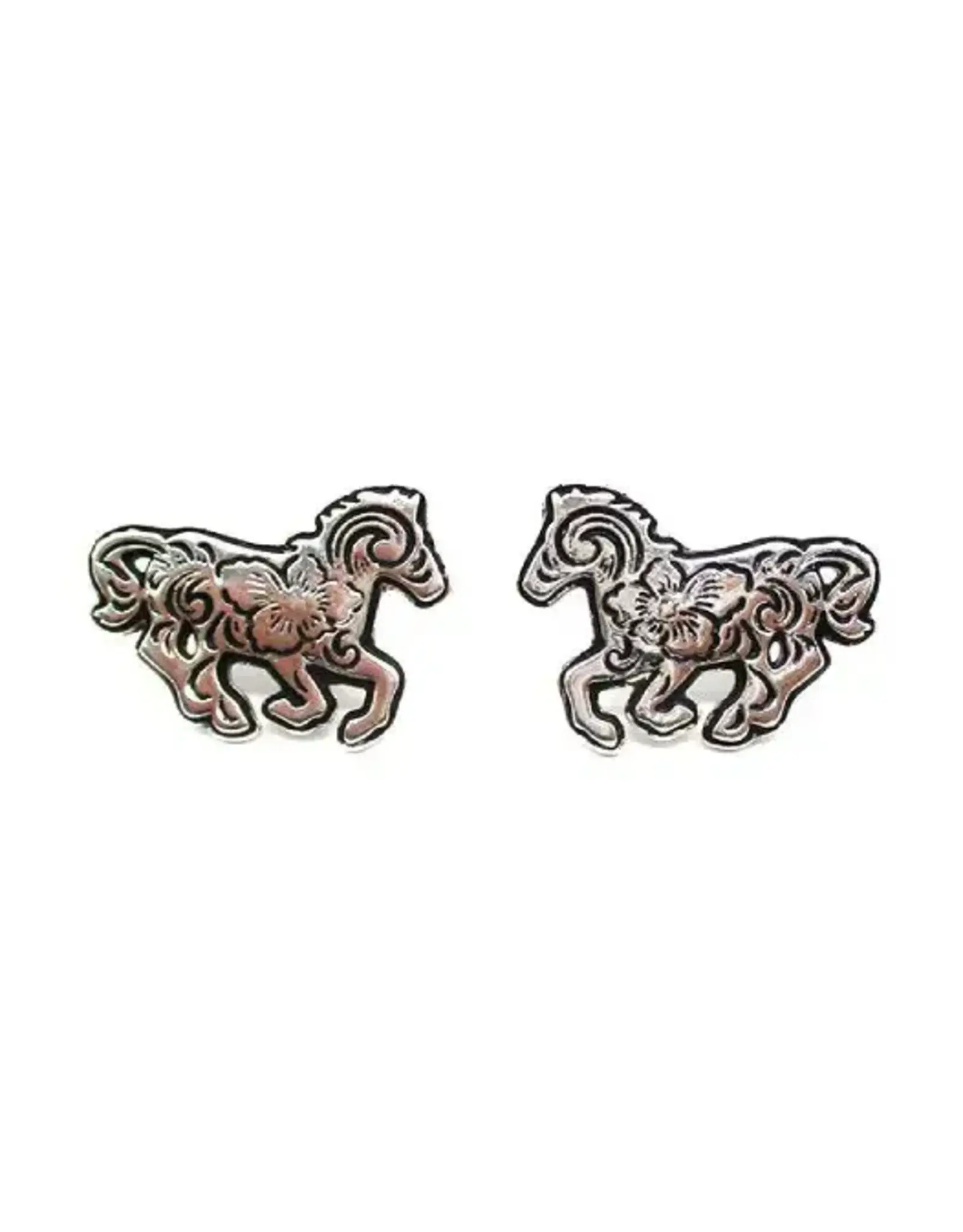 Snowing West Western Etched Running Horse Post Earring