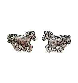 Snowing West Western Etched Running Horse Post Earring