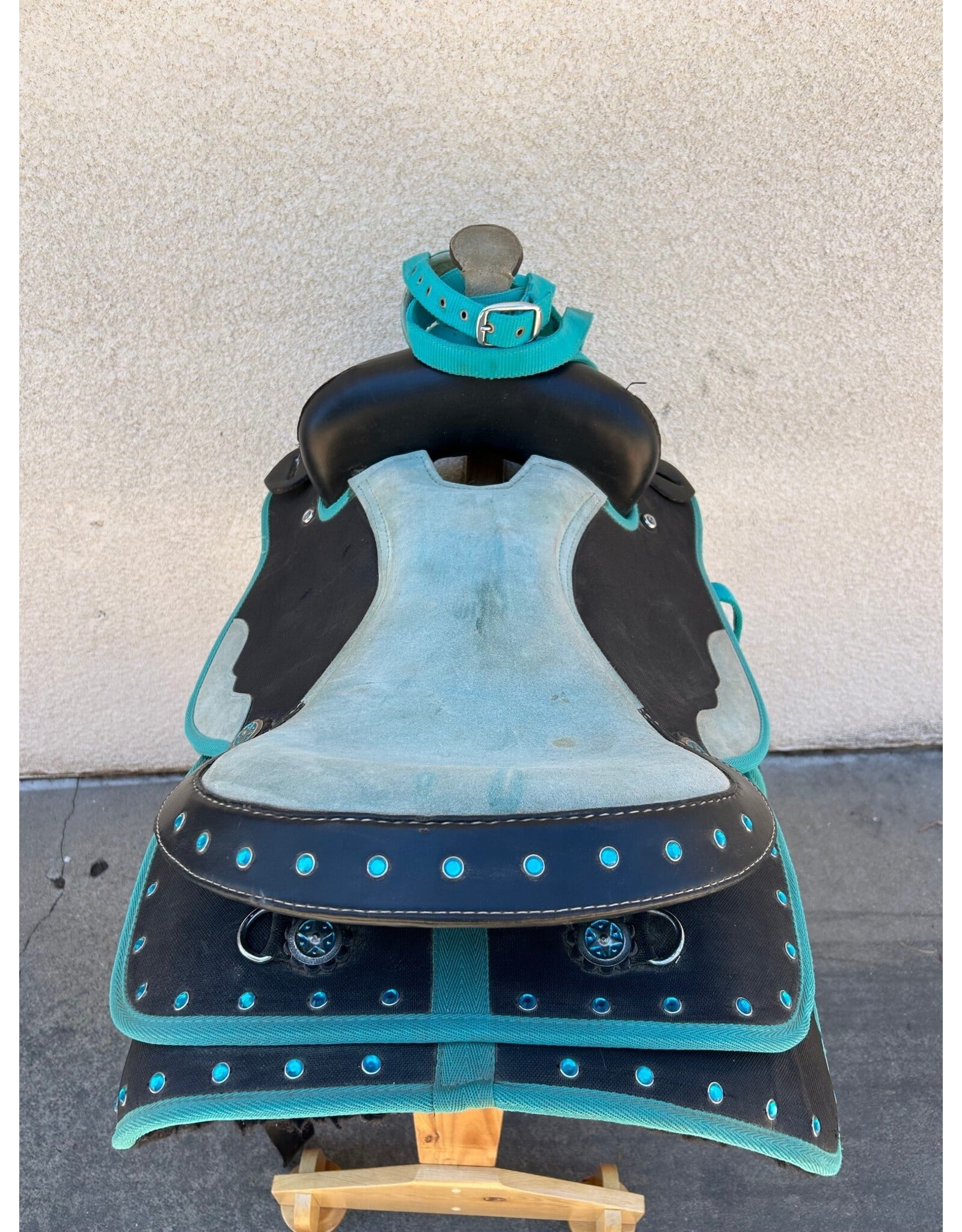 Turquoise Synthetic Saddle Package 16" Seat 8" Gullet