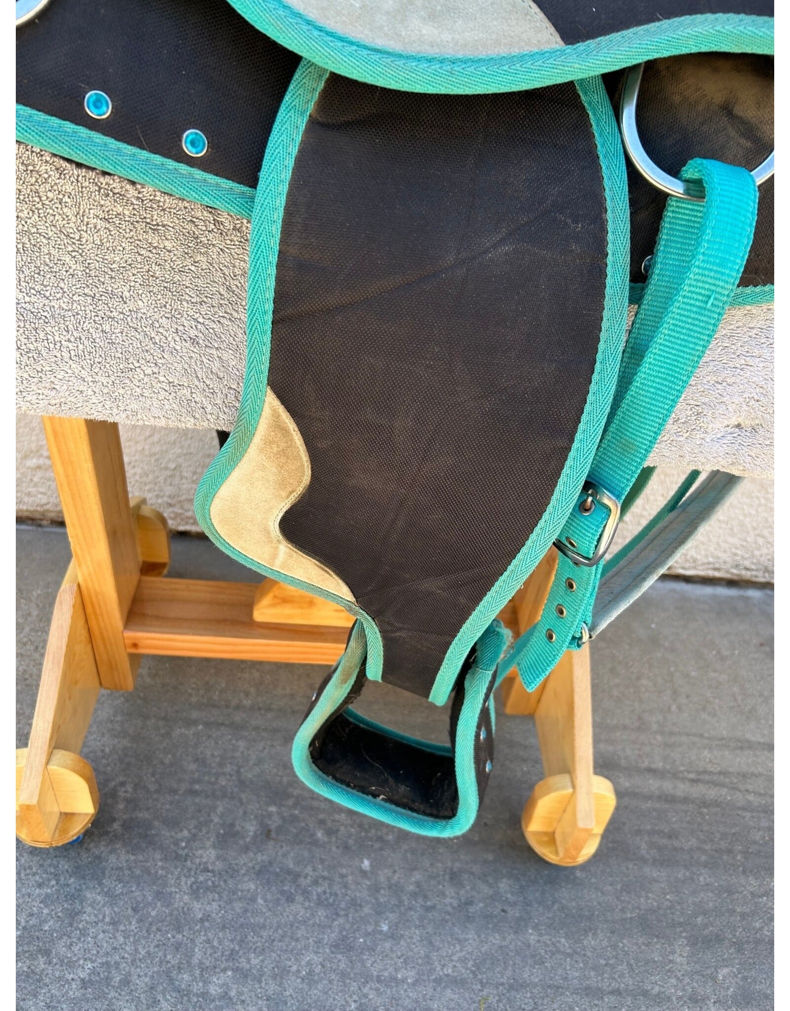 Turquoise Synthetic Saddle Package 16" Seat 8" Gullet