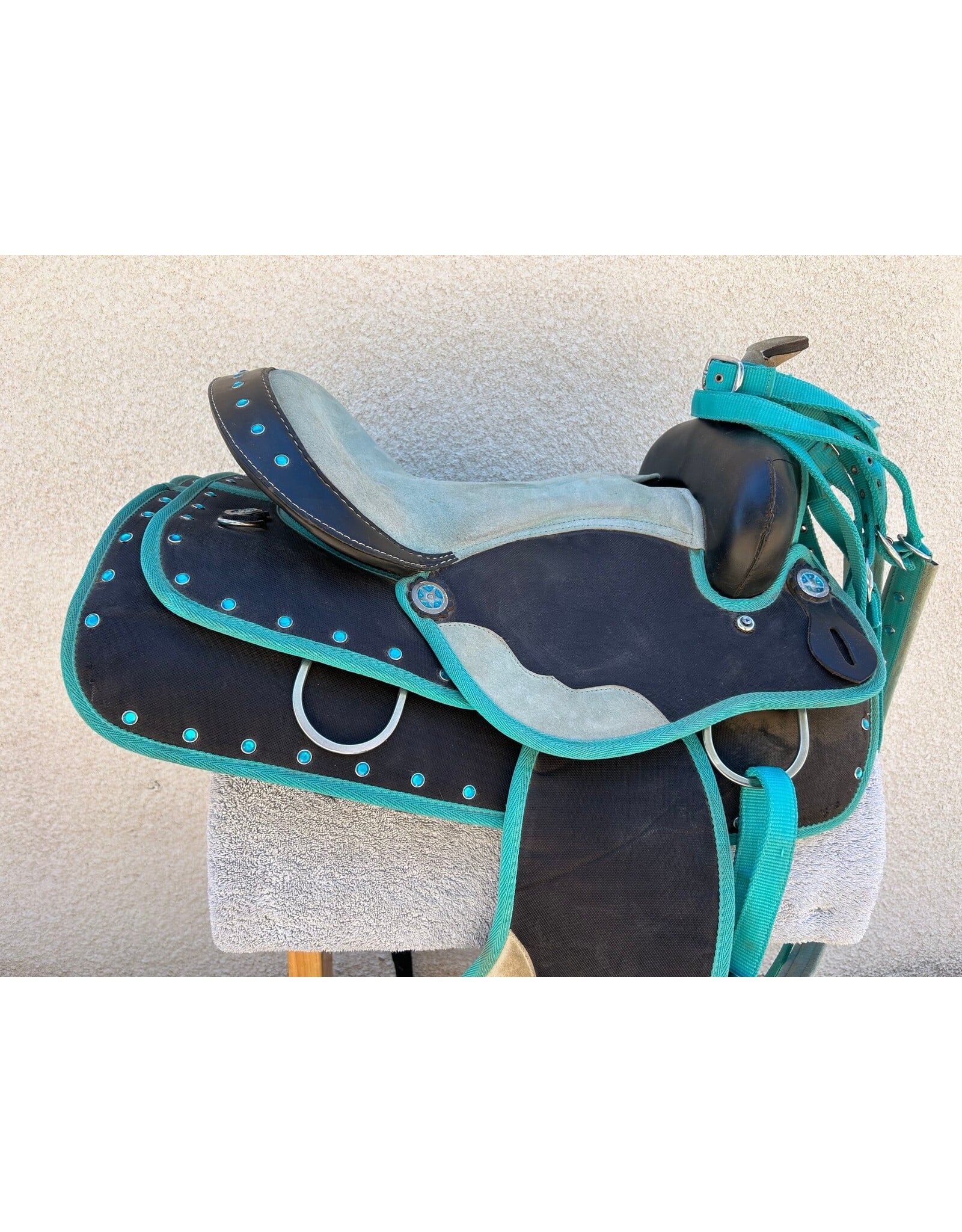 Turquoise Synthetic Saddle Package 16" Seat 8" Gullet