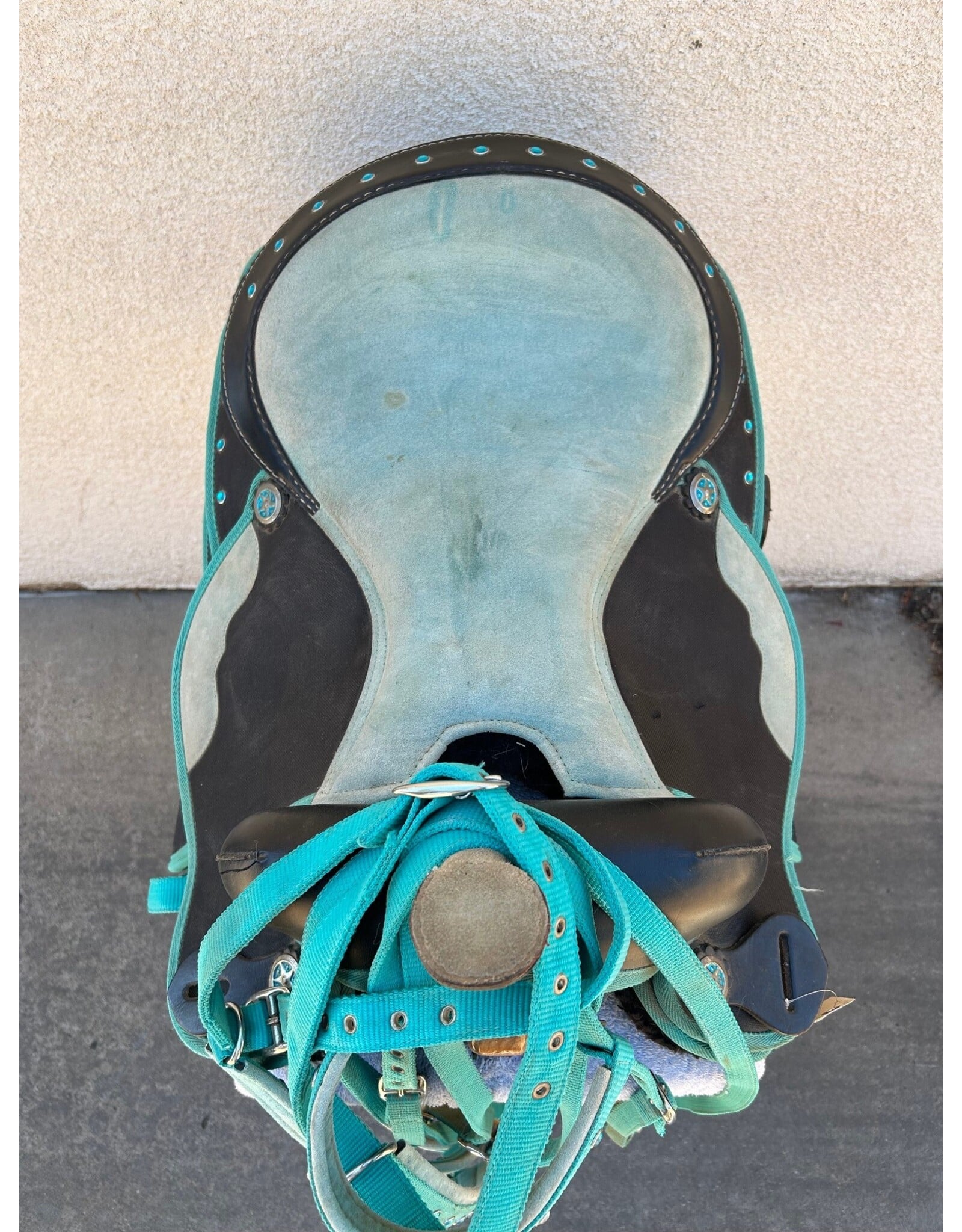 Turquoise Synthetic Saddle Package 16" Seat 8" Gullet