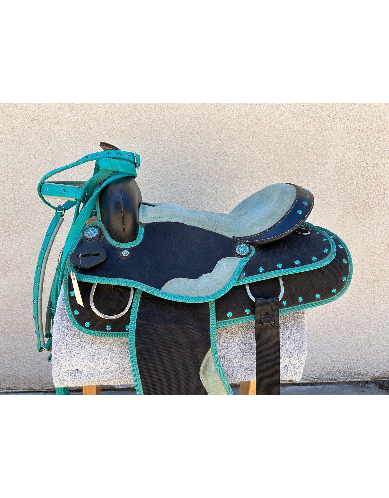 Turquoise Synthetic Saddle Package 16" Seat 8" Gullet