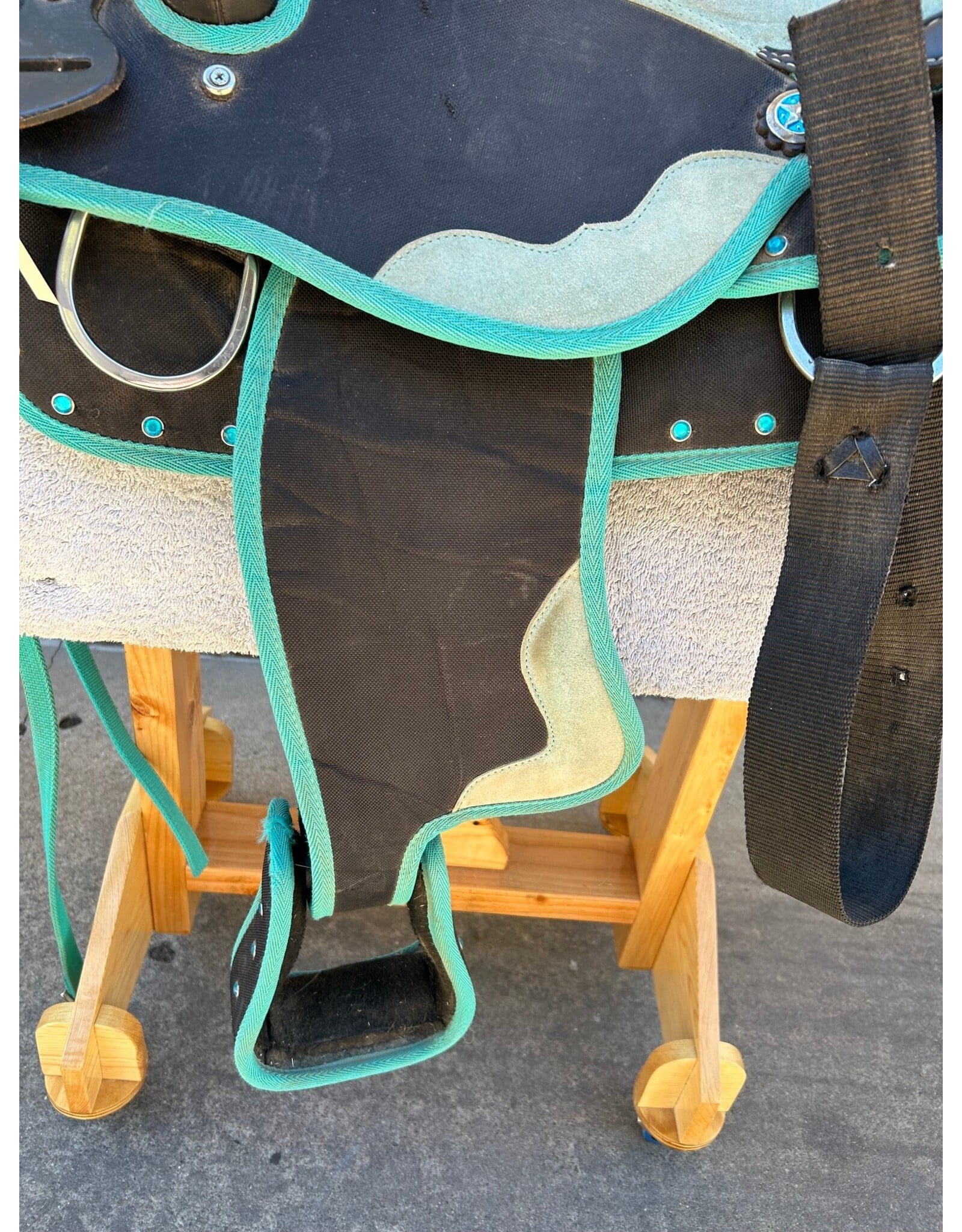 Turquoise Synthetic Saddle Package 16" Seat 8" Gullet