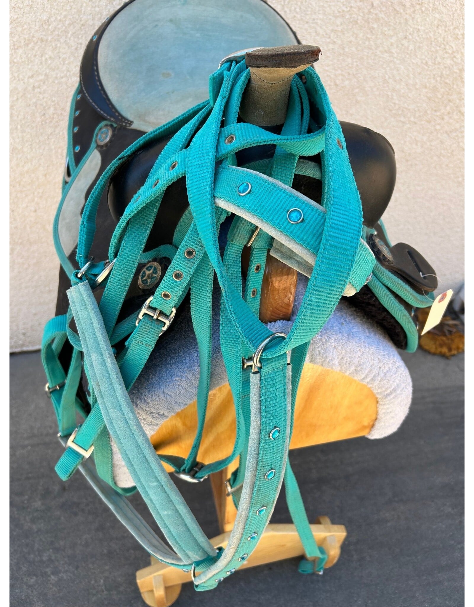 Turquoise Synthetic Saddle Package 16" Seat 8" Gullet