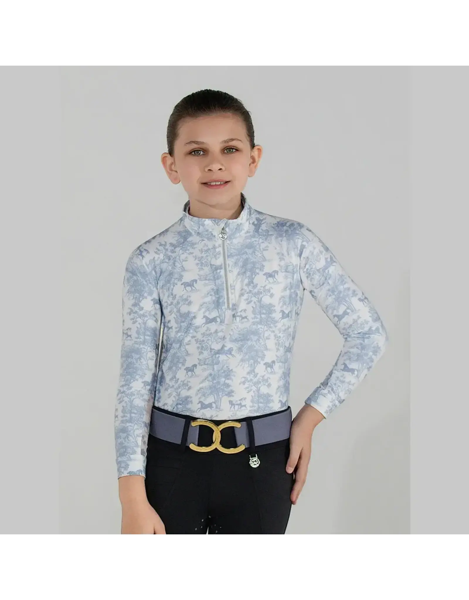 Dapplebay Kids Equestrian Toile 1/4 Zip LS Riding Top Moonrise
