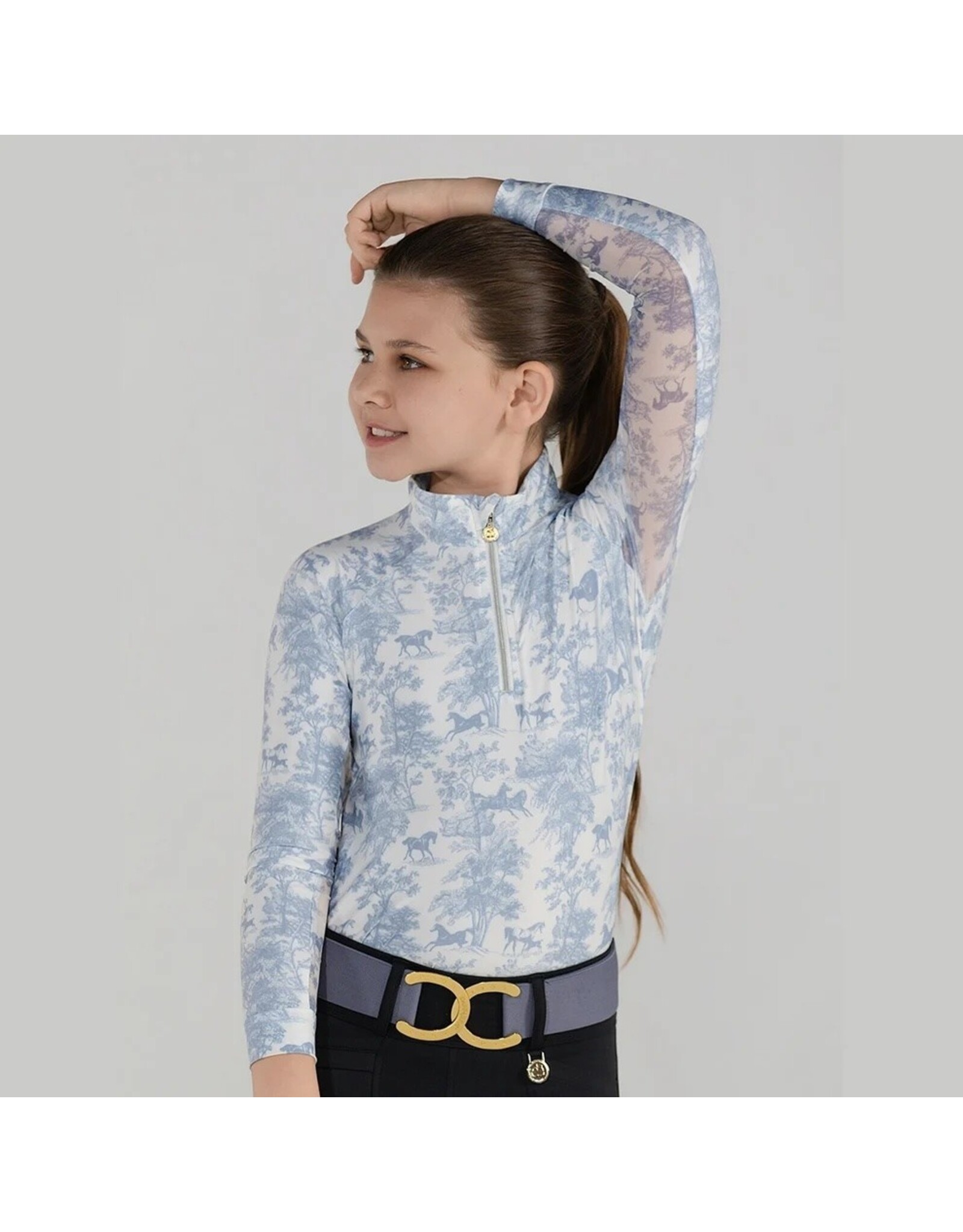 Dapplebay Kids Equestrian Toile 1/4 Zip LS Riding Top Moonrise