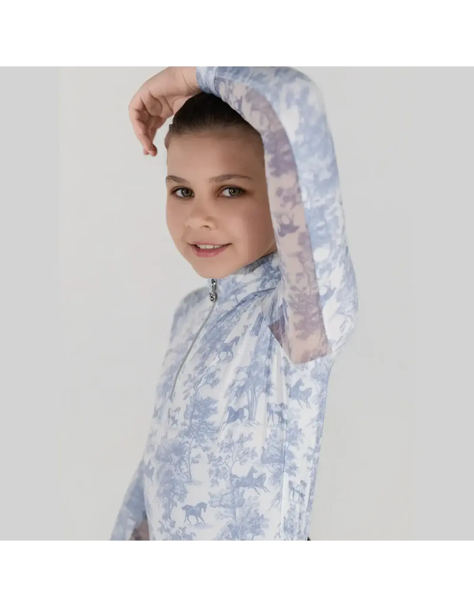 Dapplebay Kids Equestrian Toile 1/4 Zip LS Riding Top Moonrise
