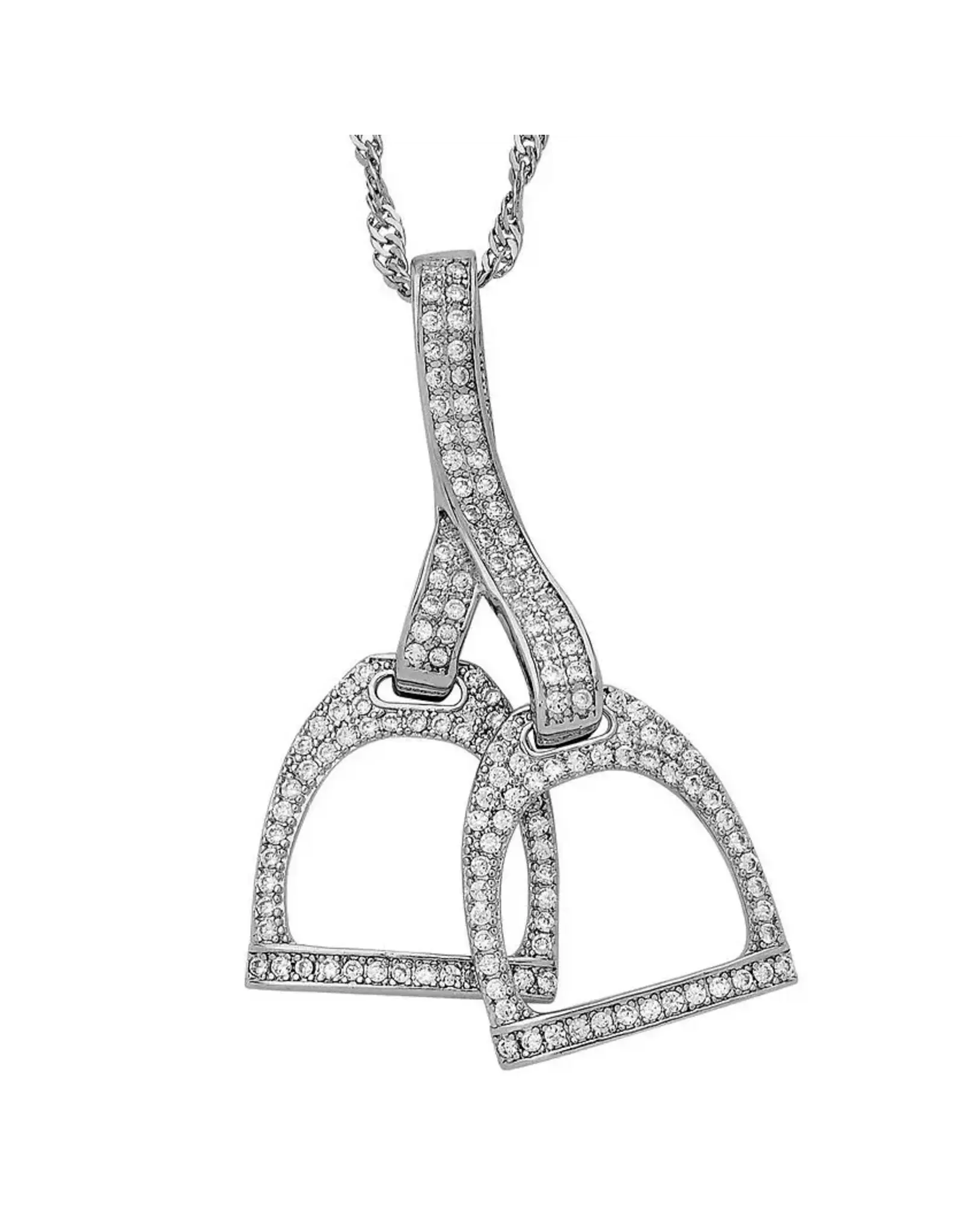 AWST International Rhodium Horse Double Stirrup Necklace
