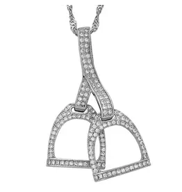 AWST International Rhodium Horse Double Stirrup Necklace