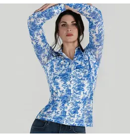 Dapplebay Equestrian Toile Button Down Western Shirt Blue/White