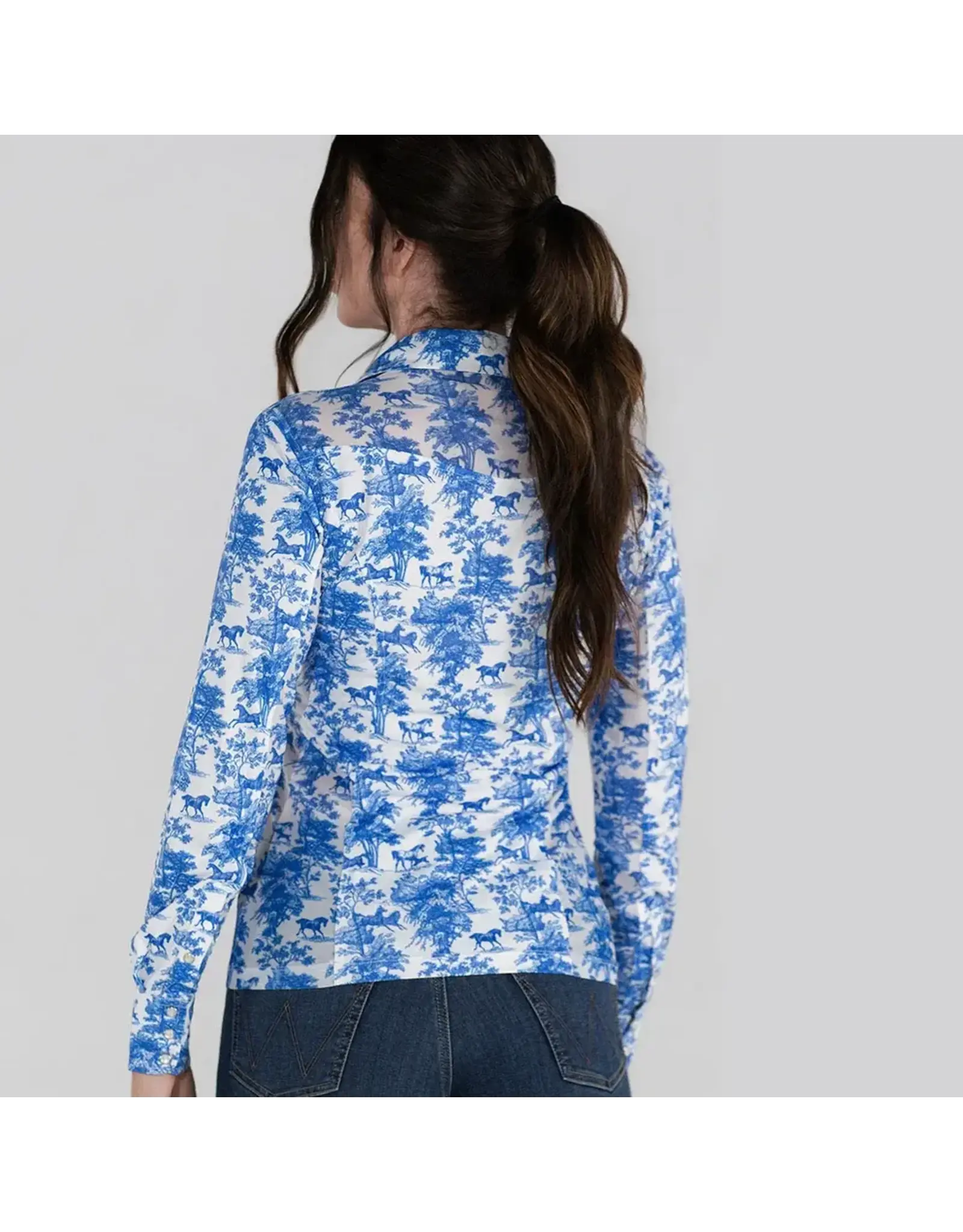 Dapplebay Equestrian Toile Button Down Western Shirt Blue/White