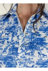 Dapplebay Equestrian Toile Button Down Western Shirt Blue/White