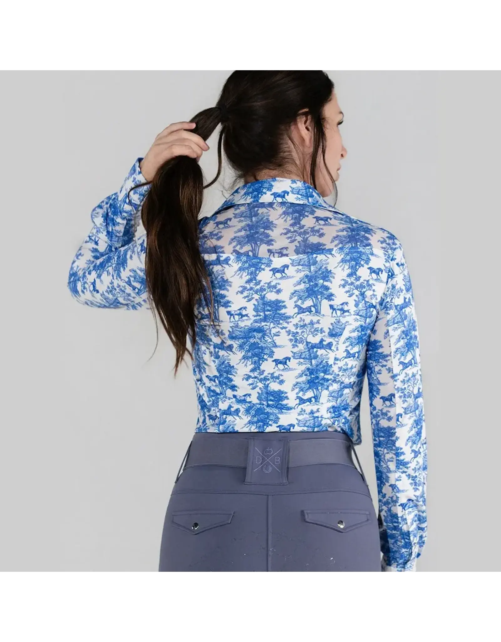 Dapplebay Equestrian Toile Button Down Western Shirt Blue/White
