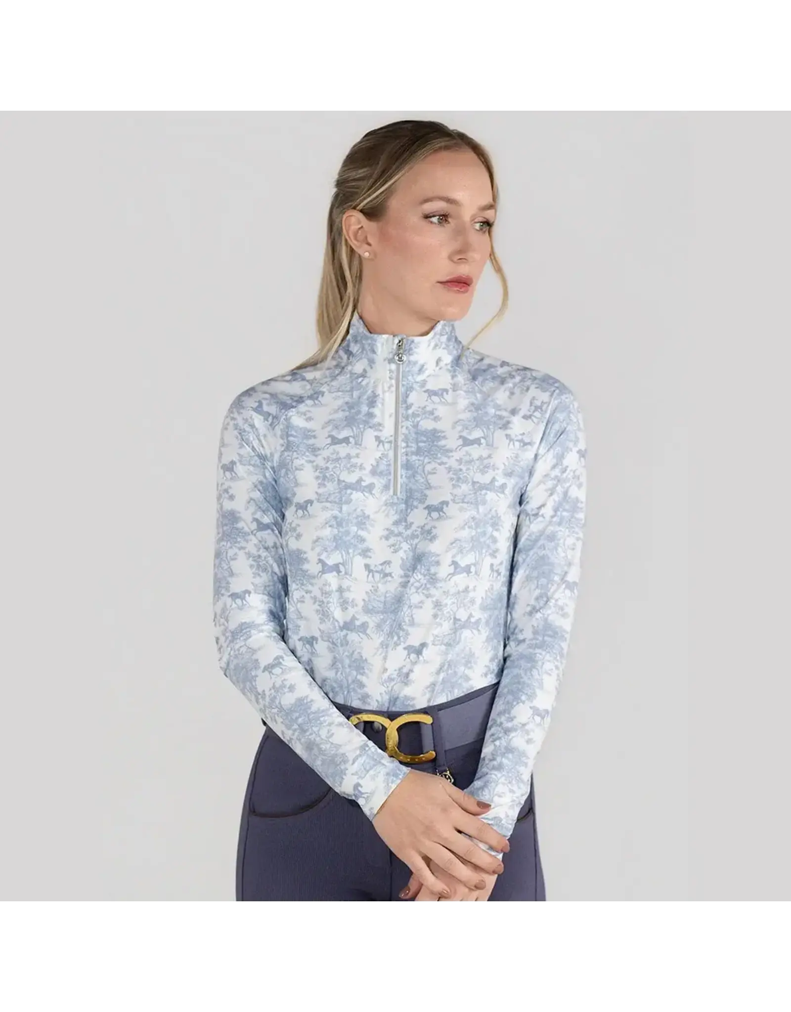 Dapplebay Ladies Equestrian Toile 1/4 Zip LS Riding Top Moonrise