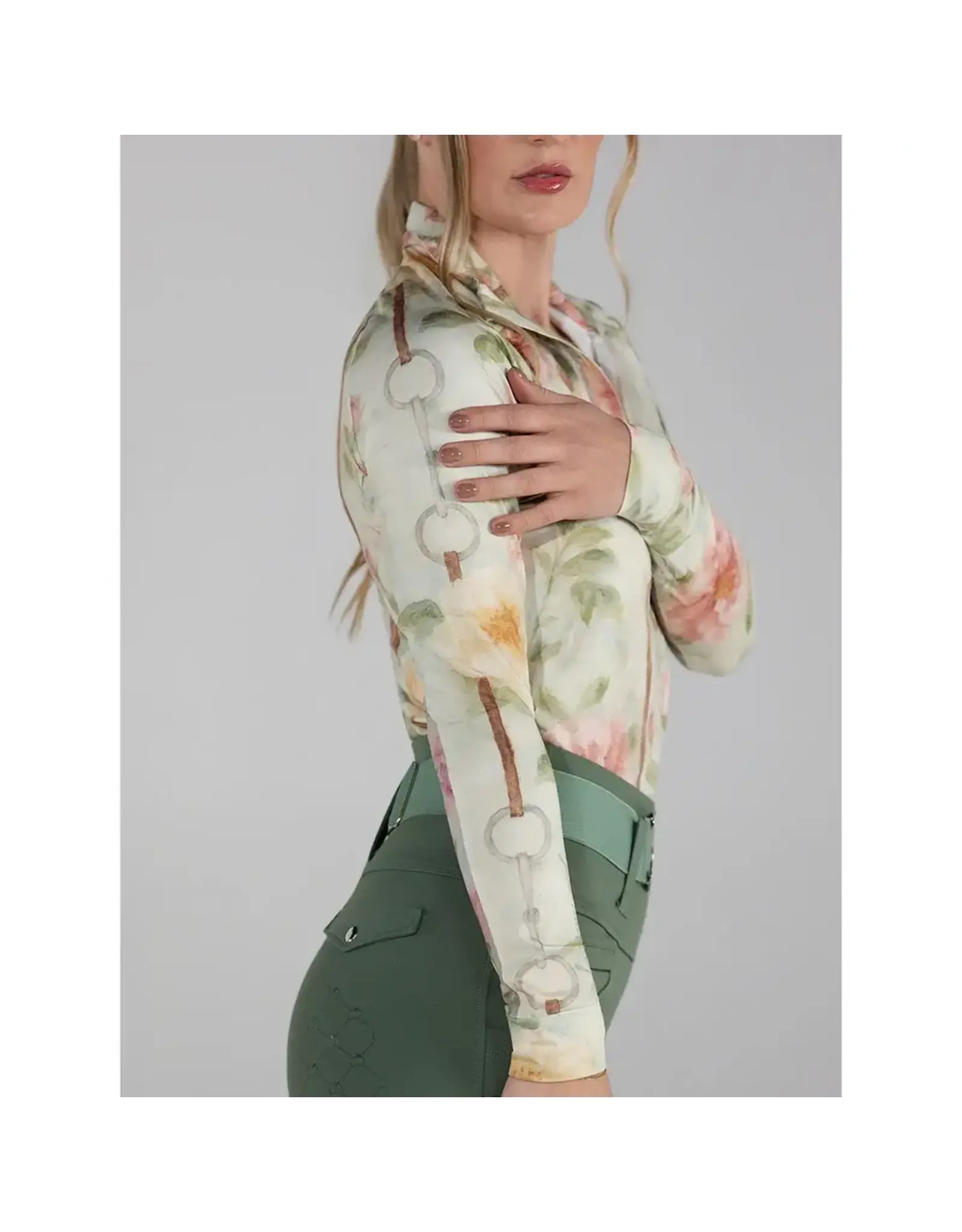 Dapplebay Ladies Vintage Floral 1/4 Zip LS Riding Top