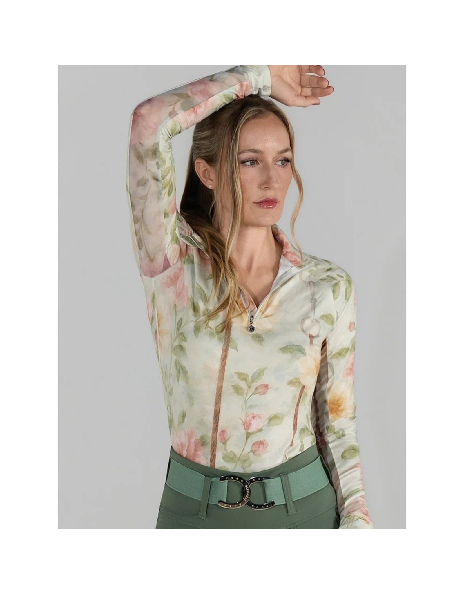 Dapplebay Ladies Vintage Floral 1/4 Zip LS Riding Top