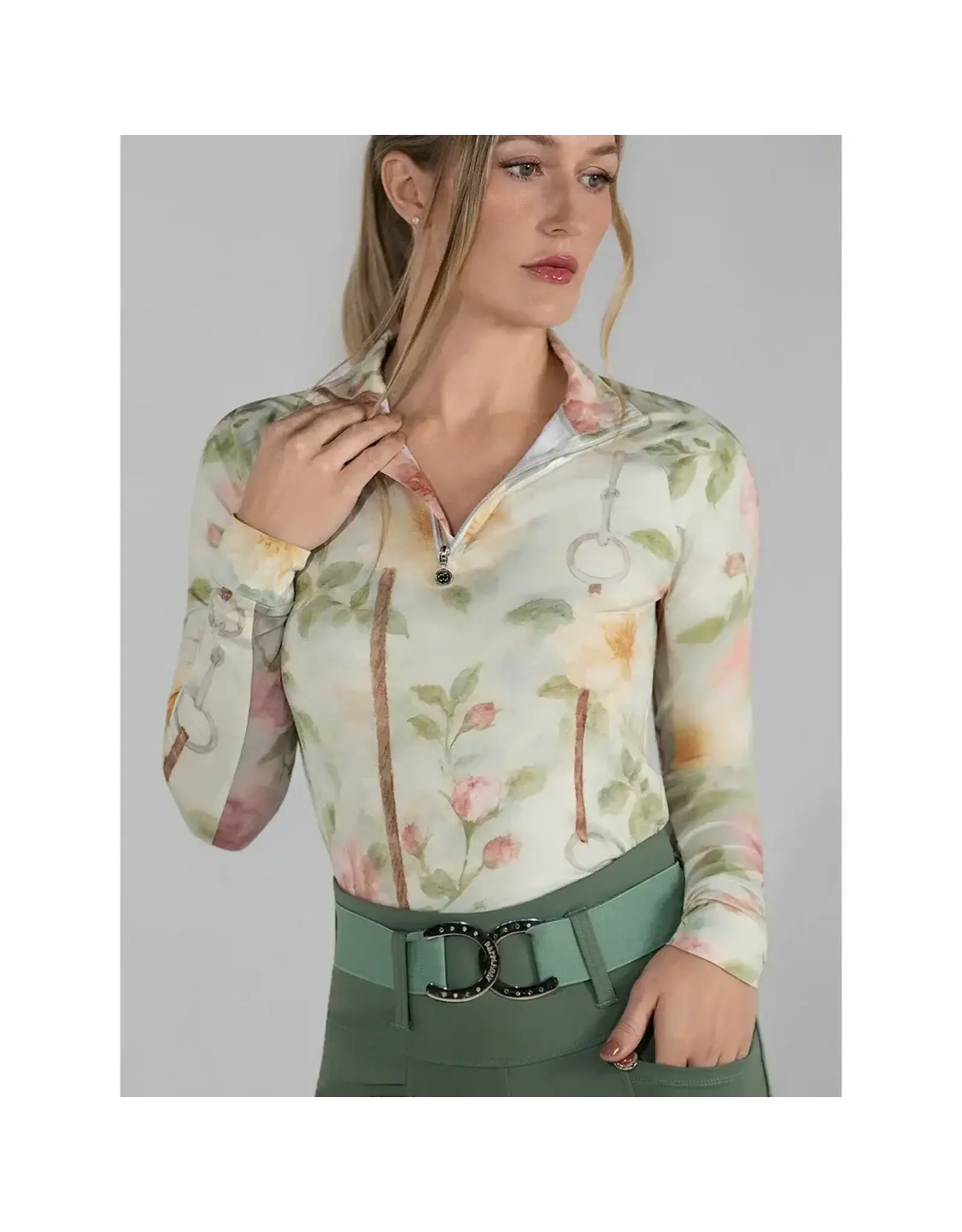 Dapplebay Ladies Vintage Floral 1/4 Zip LS Riding Top