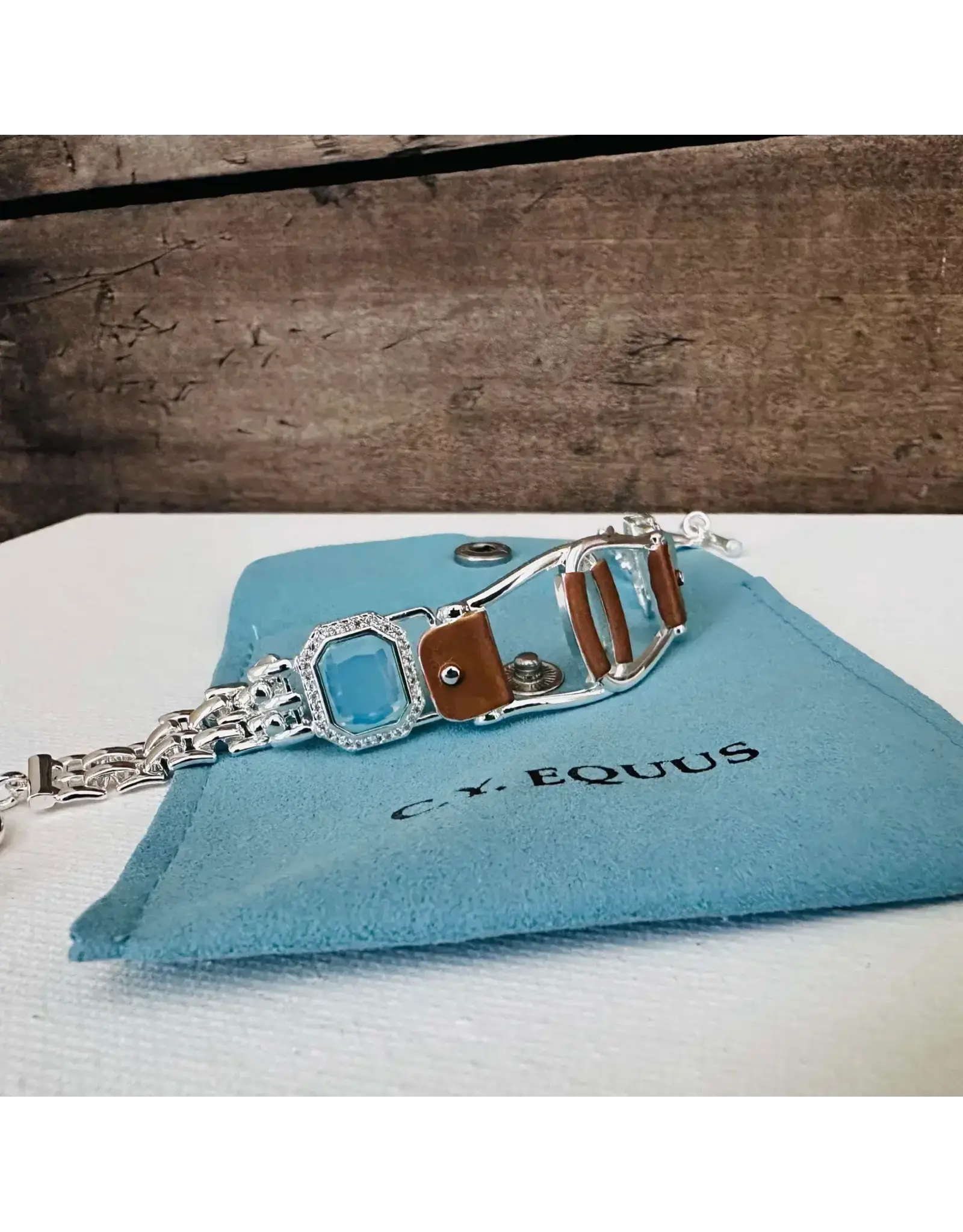 Carol Young Silver Bracelet Western Saddle Stirrup Aqua Stone and Toggle
