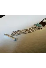 Carol Young Silver Bracelet Western Saddle Stirrup Aqua Stone and Toggle