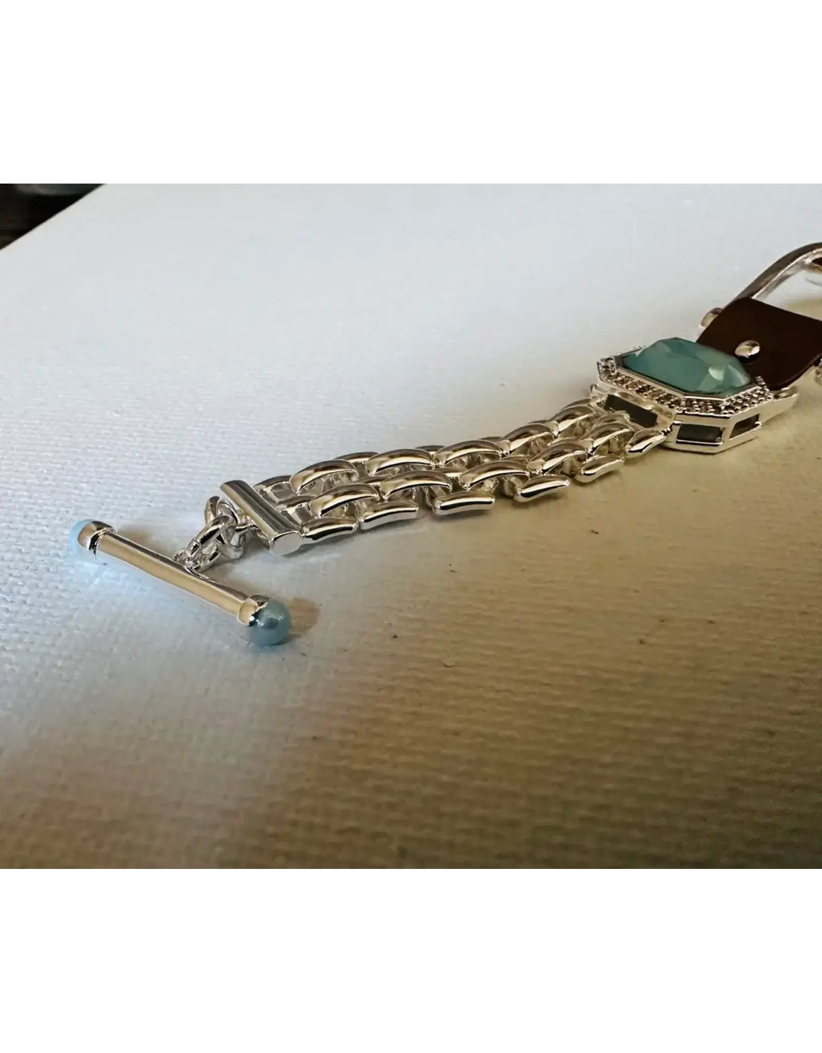 Carol Young Silver Bracelet Western Saddle Stirrup Aqua Stone and Toggle