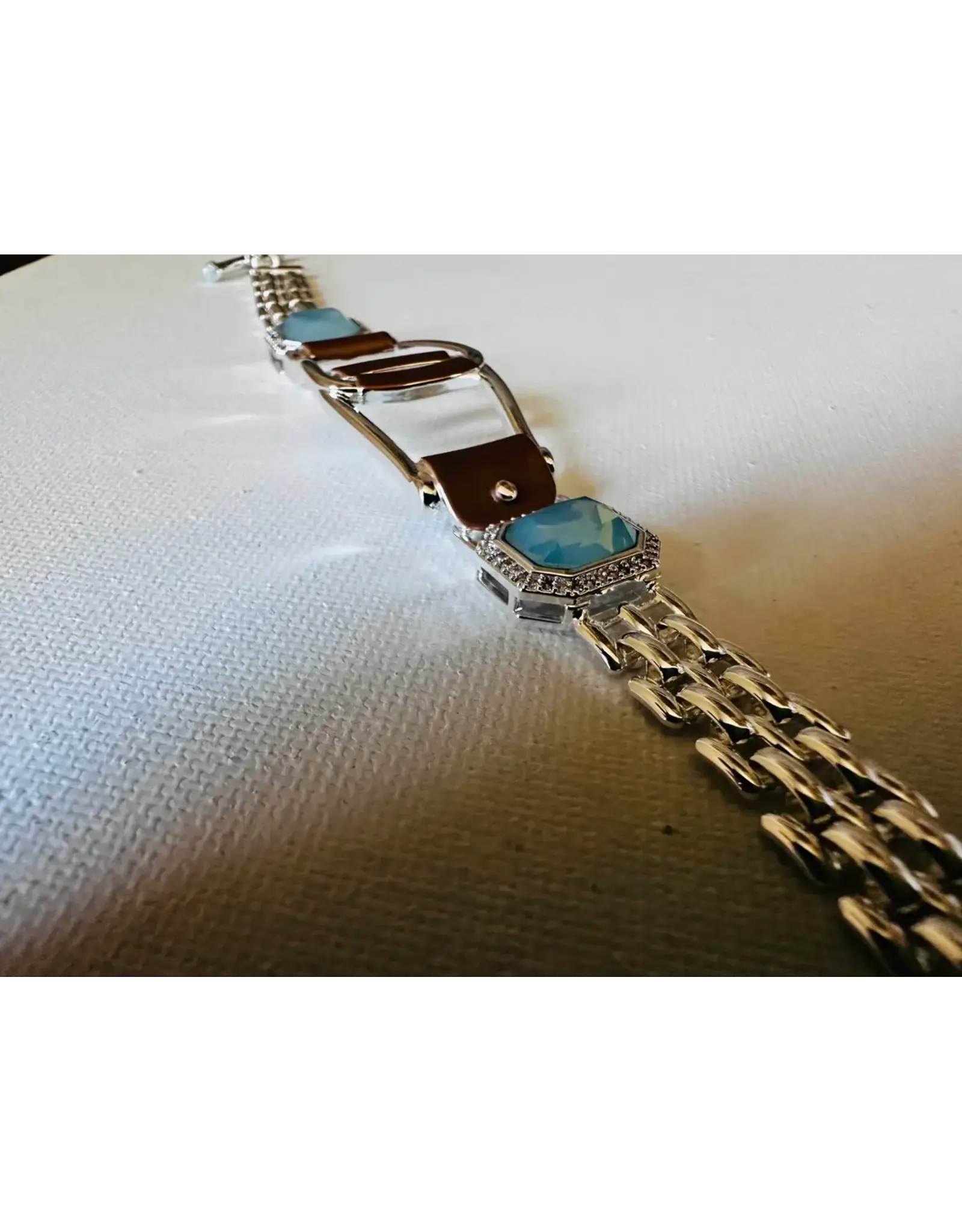 Carol Young Silver Bracelet Western Saddle Stirrup Aqua Stone and Toggle