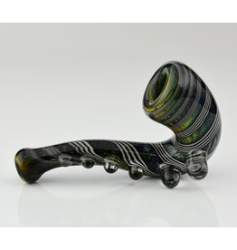 Firekist Glass double layer crushed opal space tech Sherlock with black and white spiral line work