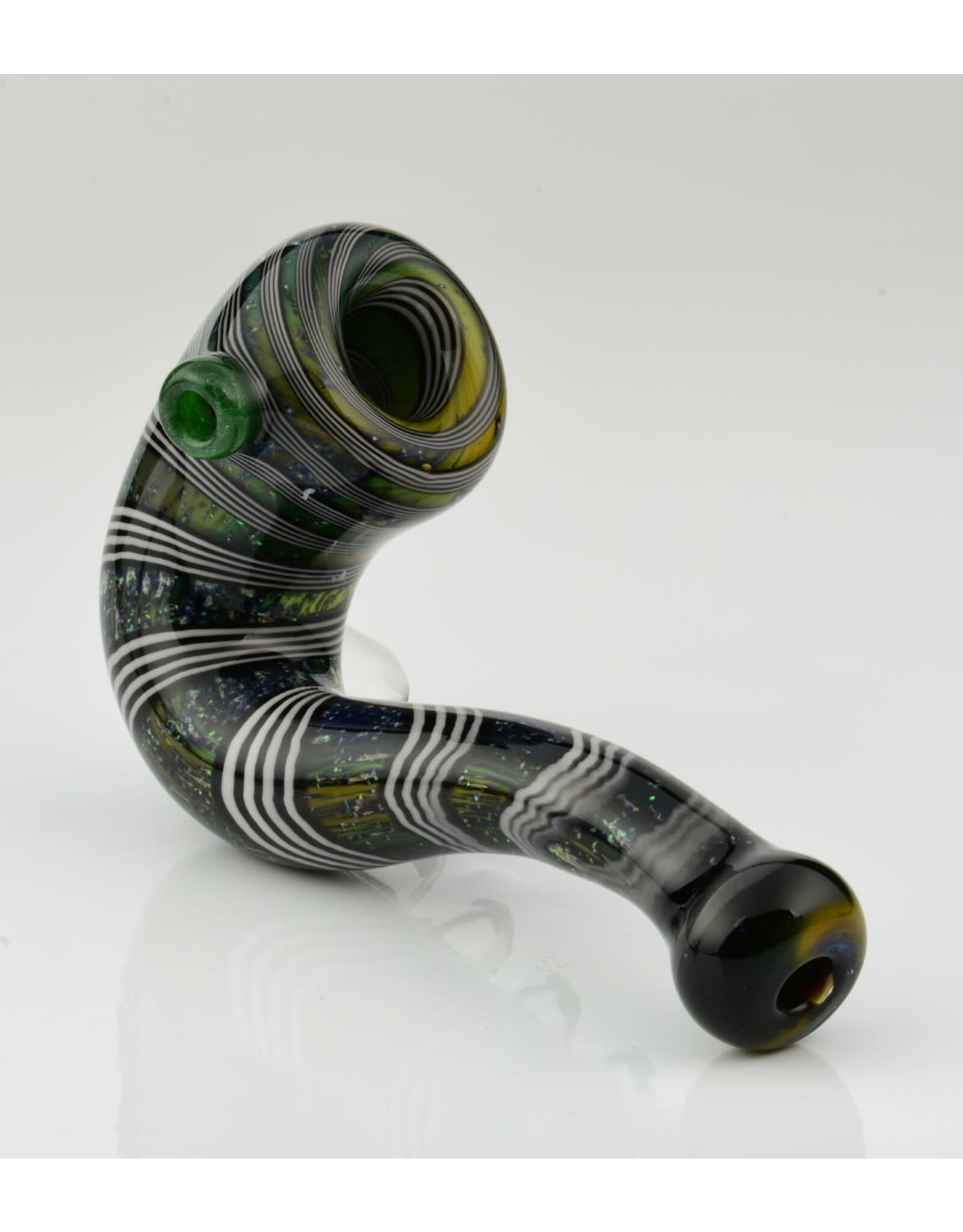 Firekist Glass double layer crushed opal space tech Sherlock with black and white spiral line work