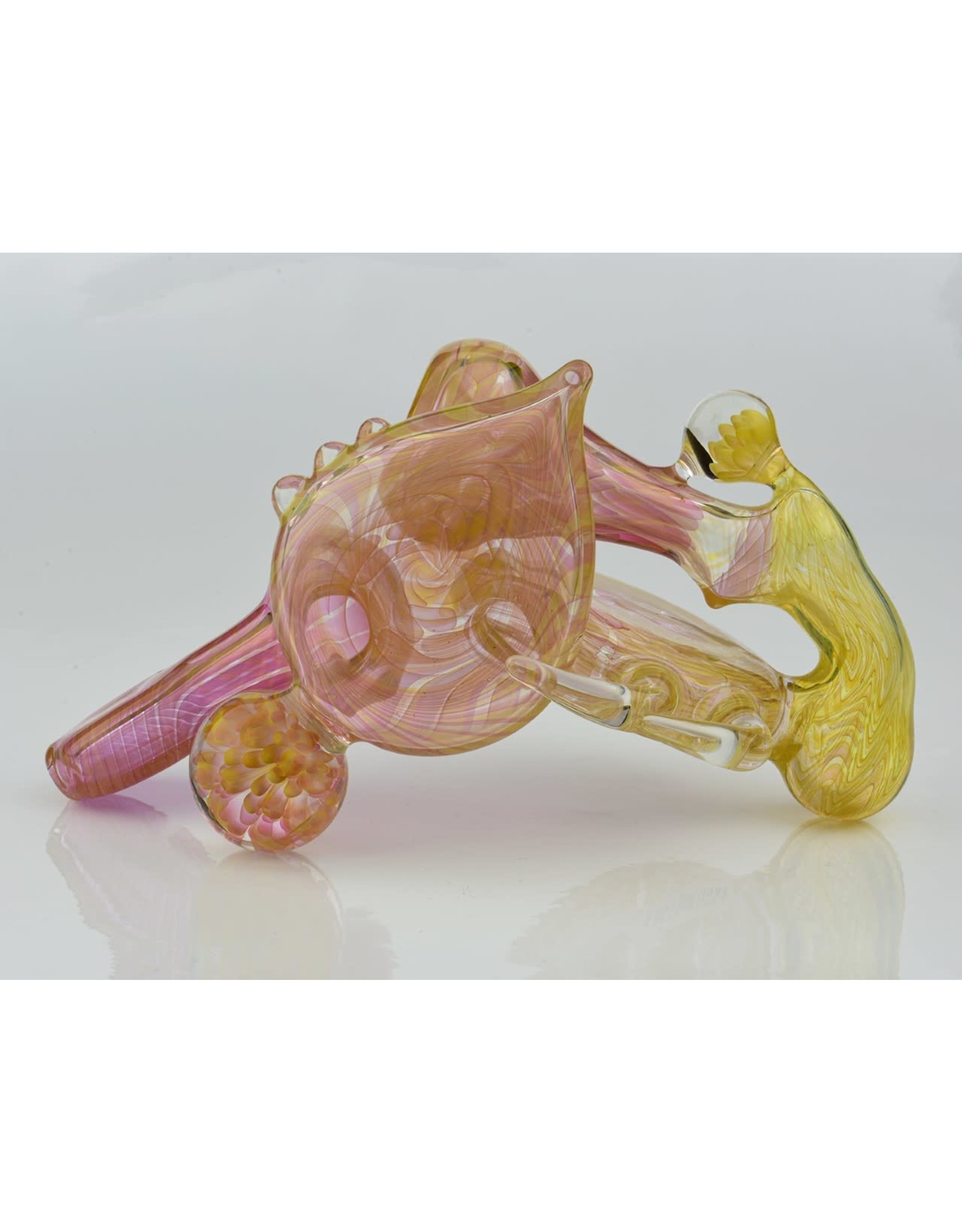 Heavy Silver and gold fume stemless bubbler with 2 implosion flower marbles