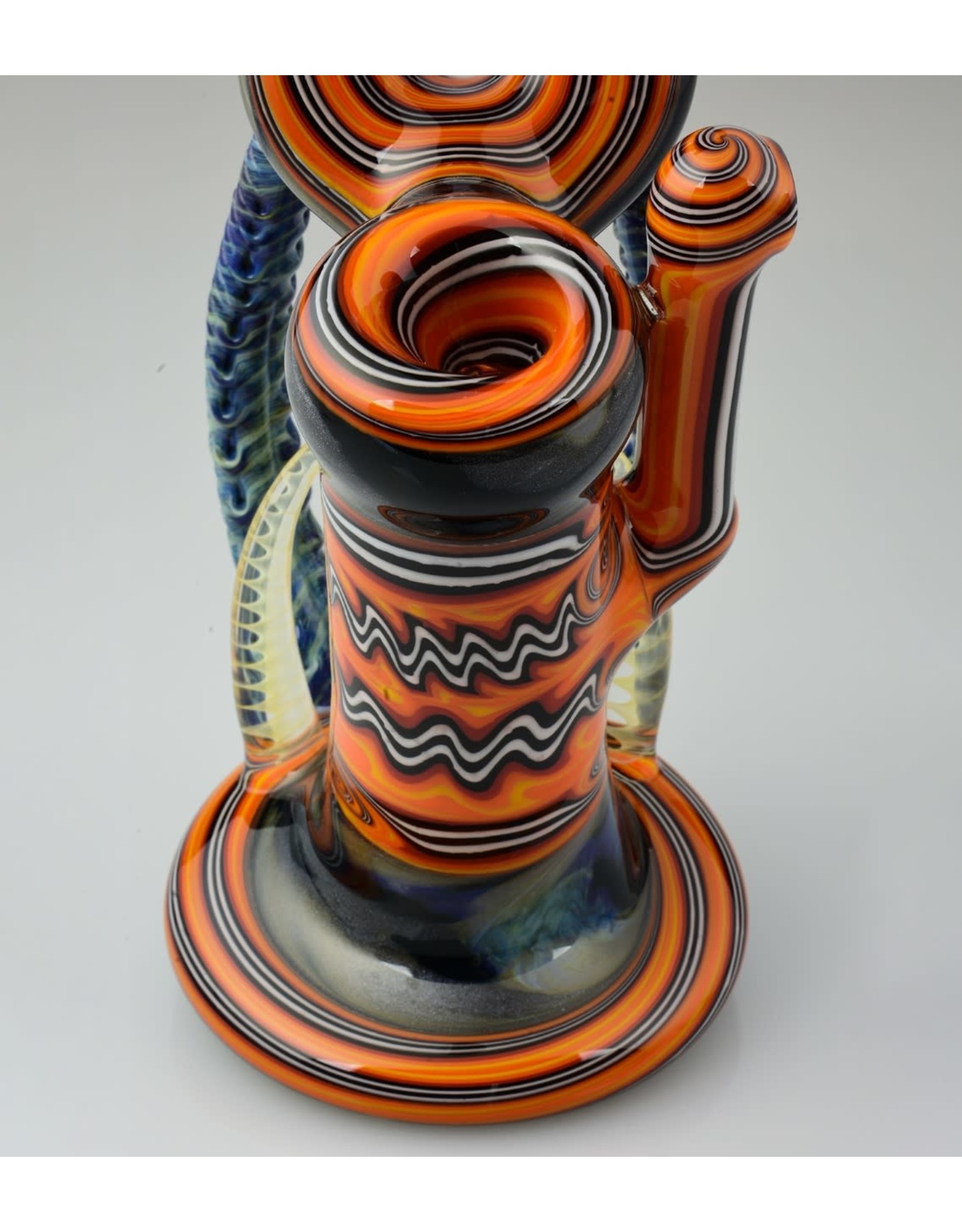 Icke Ickie Worked Fire LRG Sherlock Bub With Donut Under Mouthpiece And Facet Marble On Base