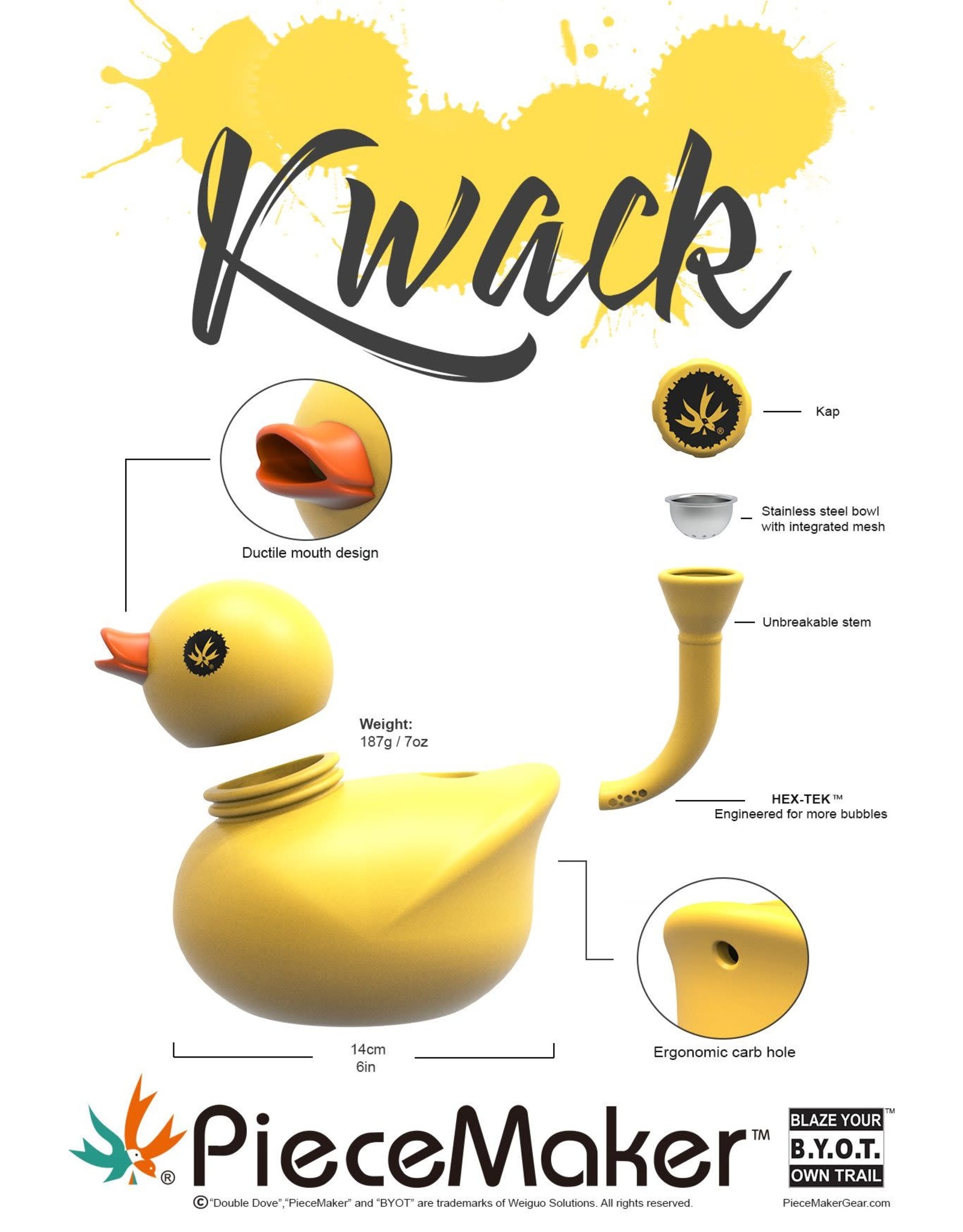 piecemaker Piecemaker Yellow Kwack Silicone Duck Water Pipe
