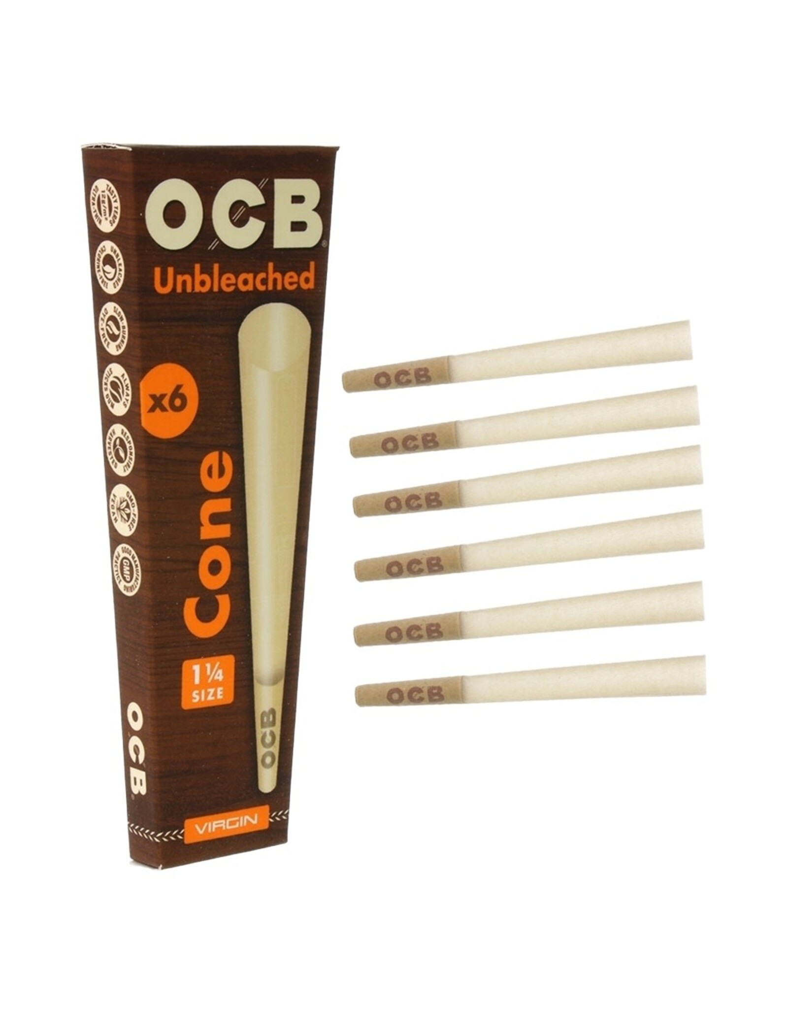 ocb papers OCB 1 1/4" Virgin Cones 6 Cones per pack