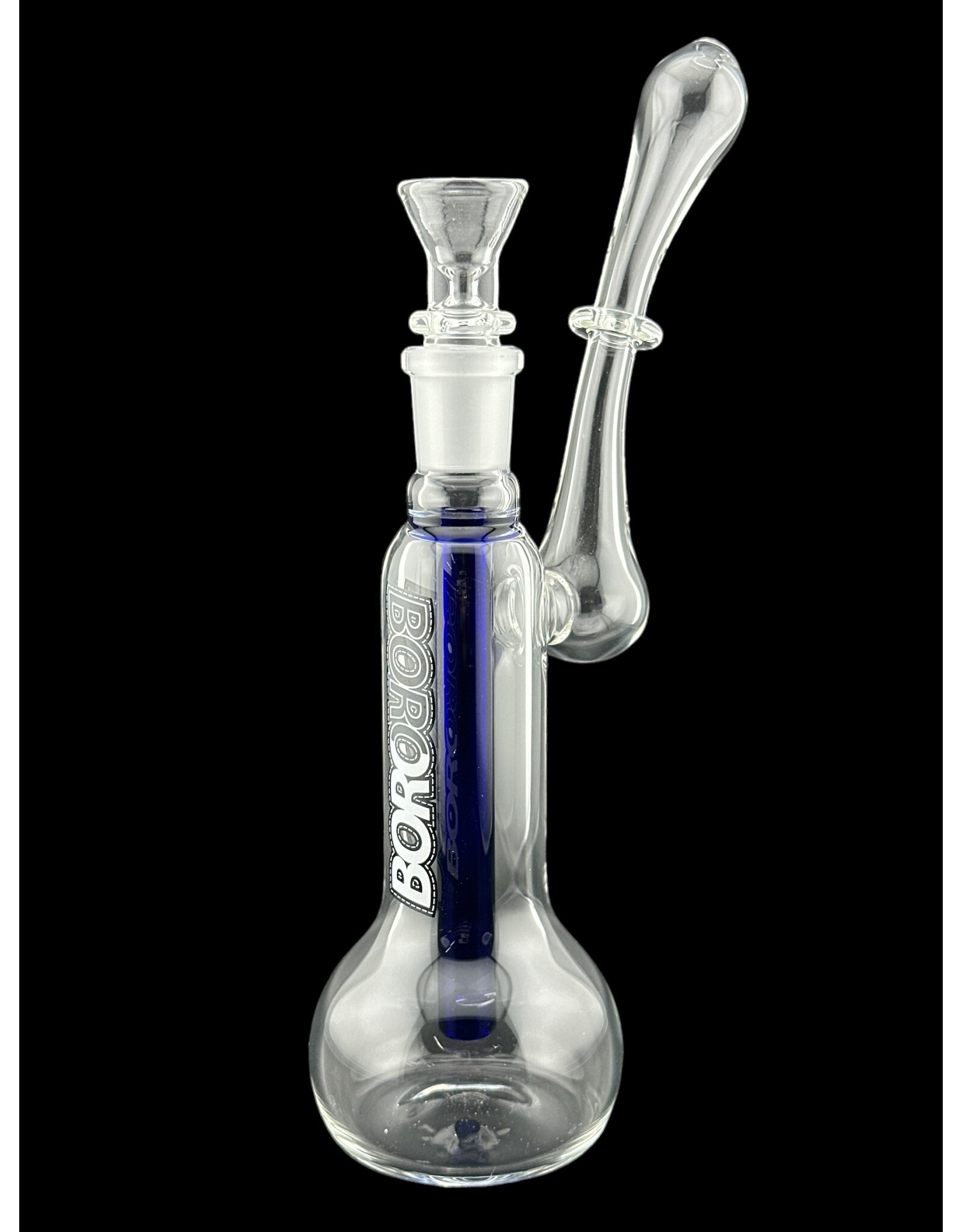 Borosyndicate Boro Small Classic Sherlock Bubbler Clear w/Blue Fixed Stem 14mm
