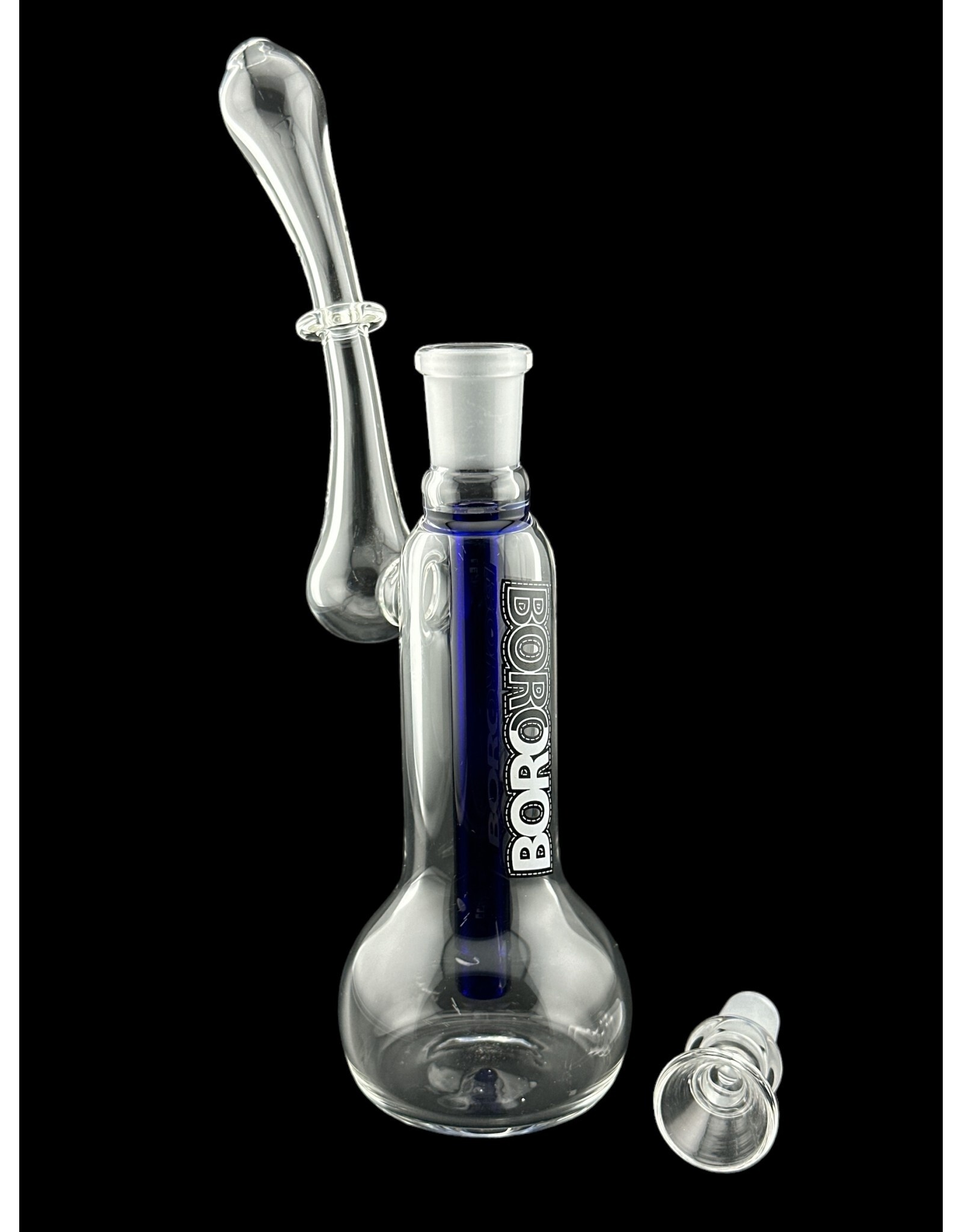 Borosyndicate Boro Small Classic Sherlock Bubbler Clear w/Blue Fixed Stem 14mm