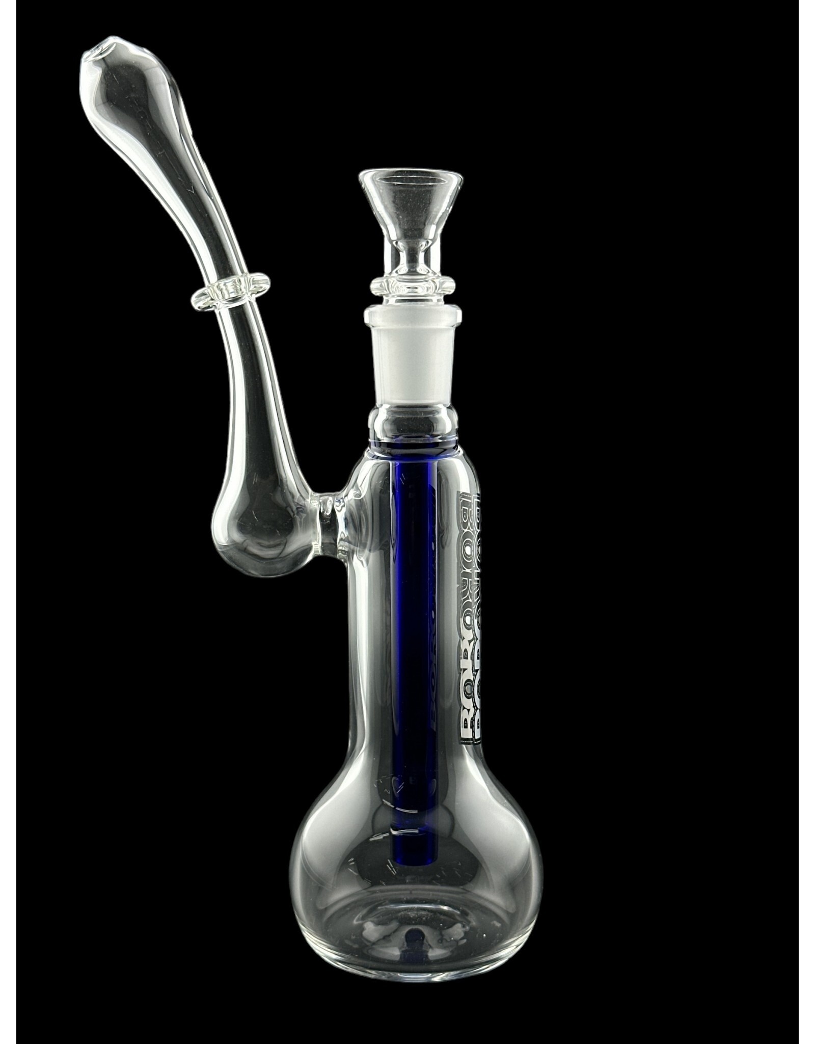 Borosyndicate Boro Small Classic Sherlock Bubbler Clear w/Blue Fixed Stem 14mm