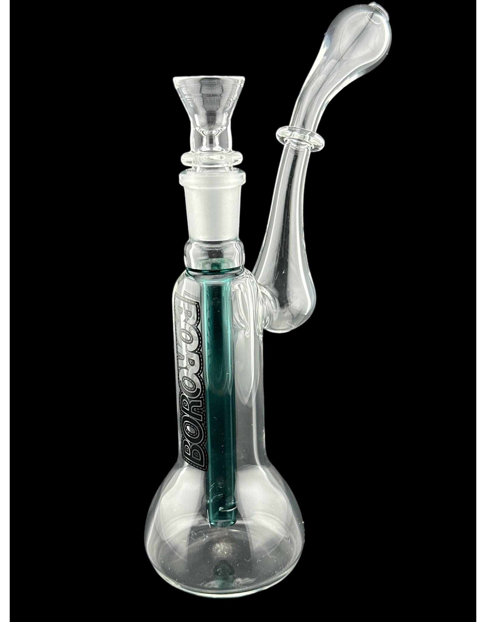 Borosyndicate Boro Small Classic Sherlock Bubbler Clear w/Lake Green Fixed Stem 14mm