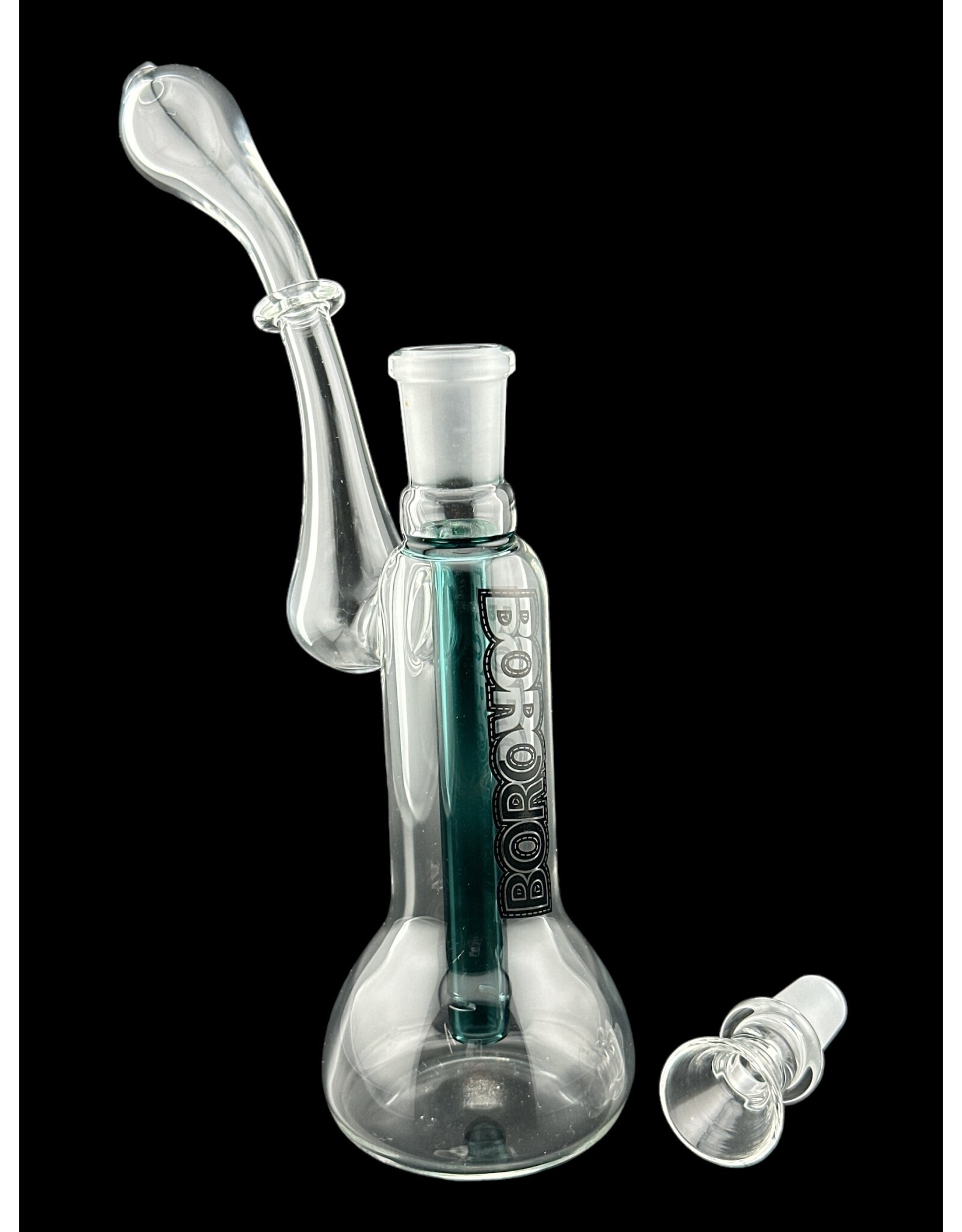 Borosyndicate Boro Small Classic Sherlock Bubbler Clear w/Lake Green Fixed Stem 14mm