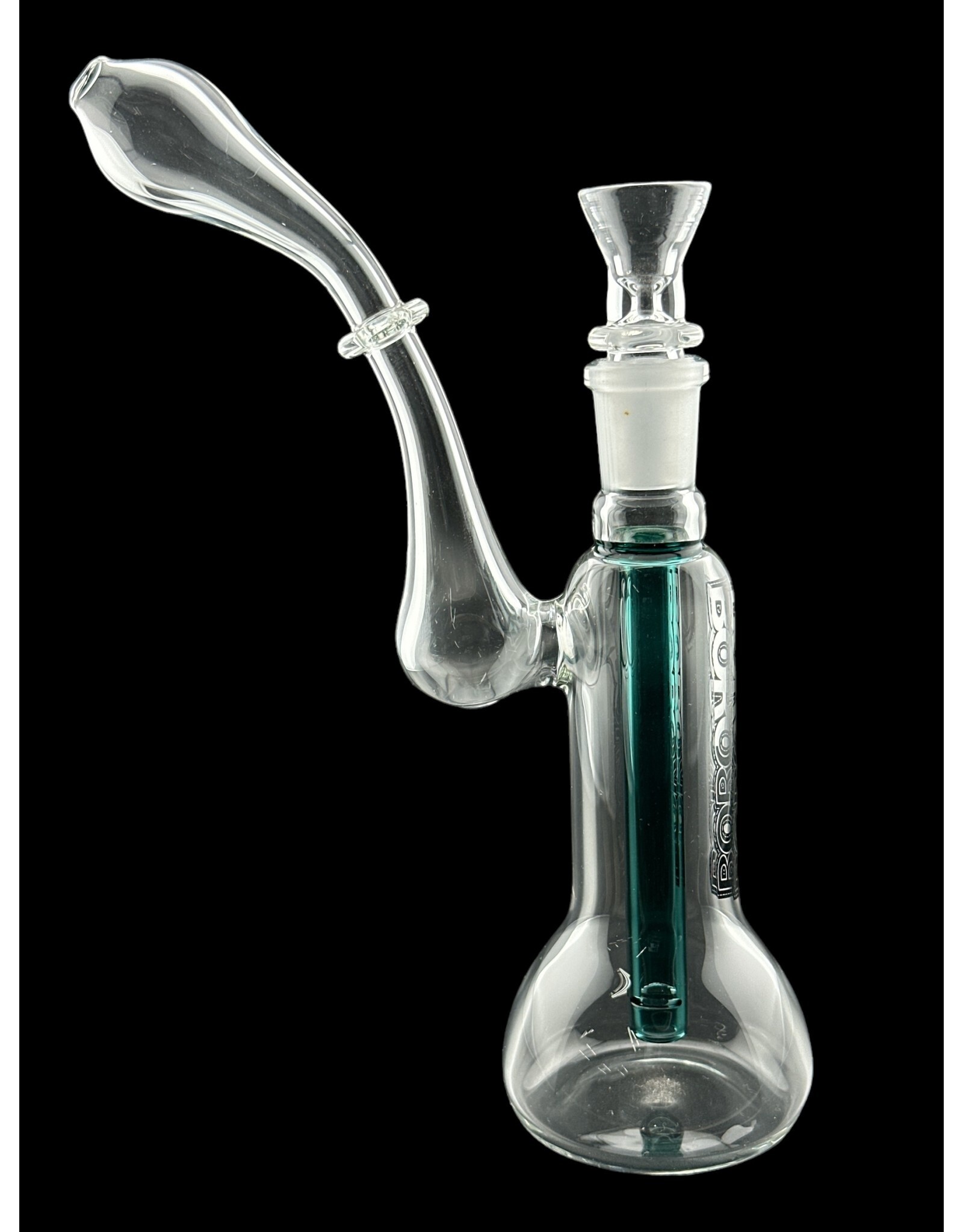 Borosyndicate Boro Small Classic Sherlock Bubbler Clear w/Lake Green Fixed Stem 14mm