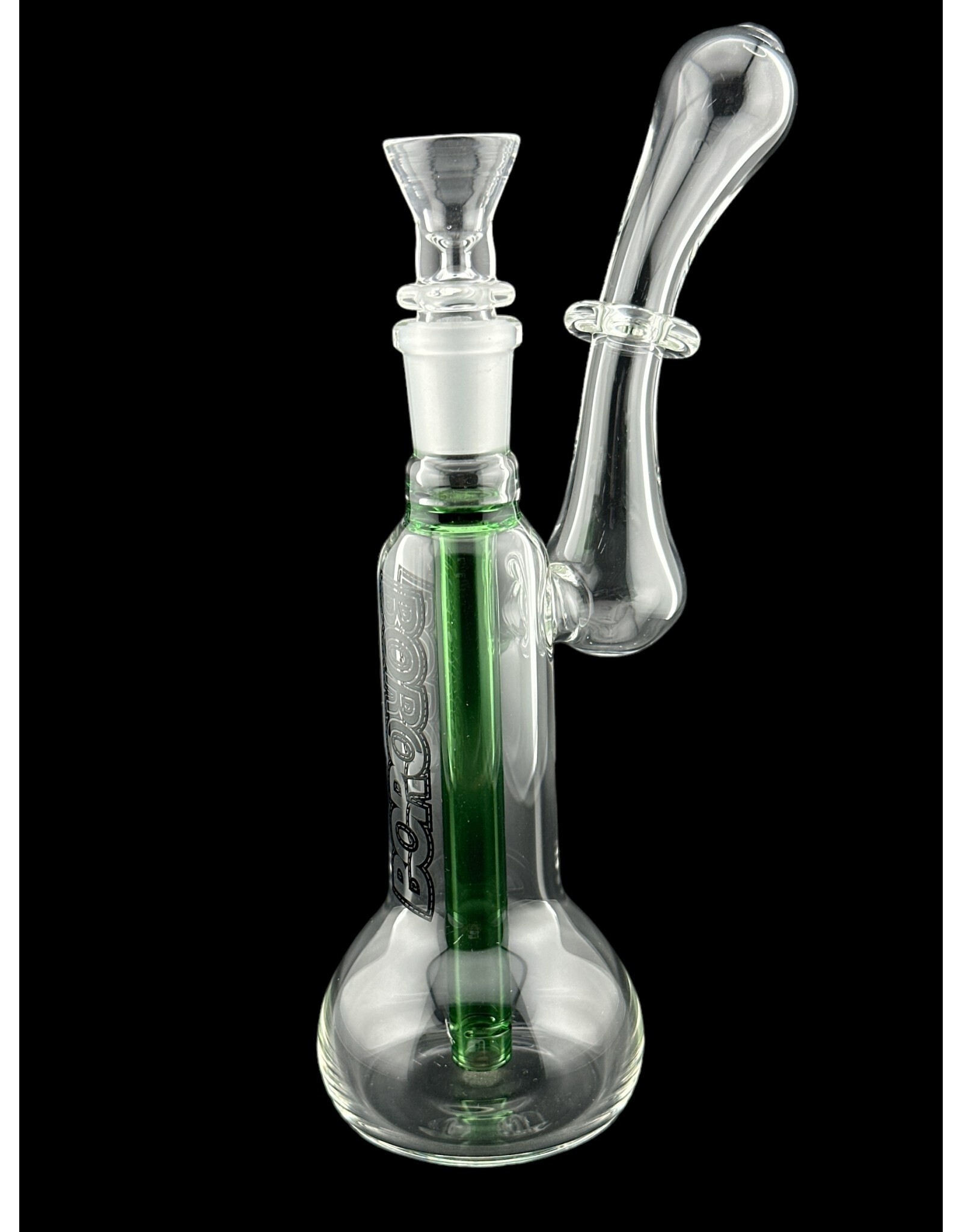 Borosyndicate Boro Small Classic Sherlock Bubbler Clear w/Green Fixed Stem 14mm
