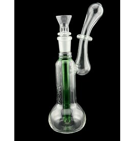 Borosyndicate Boro Small Classic Sherlock Bubbler Clear w/Green Fixed Stem 14mm