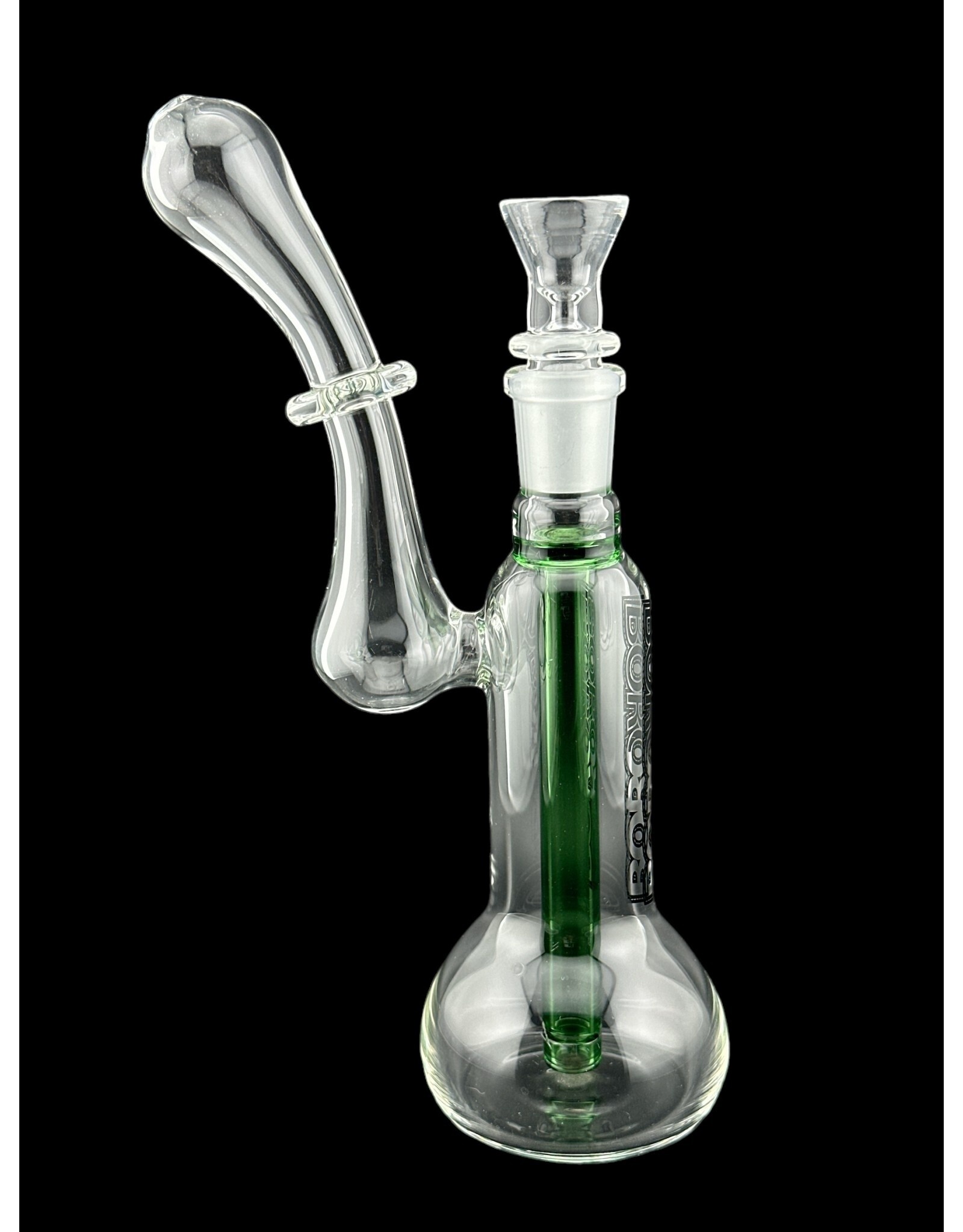 Borosyndicate Boro Small Classic Sherlock Bubbler Clear w/Green Fixed Stem 14mm
