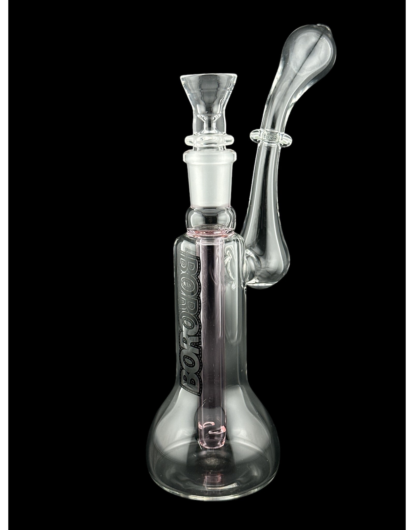 Borosyndicate Boro Small Classic Sherlock Bubbler Clear w/Pink Fixed Stem 14mm