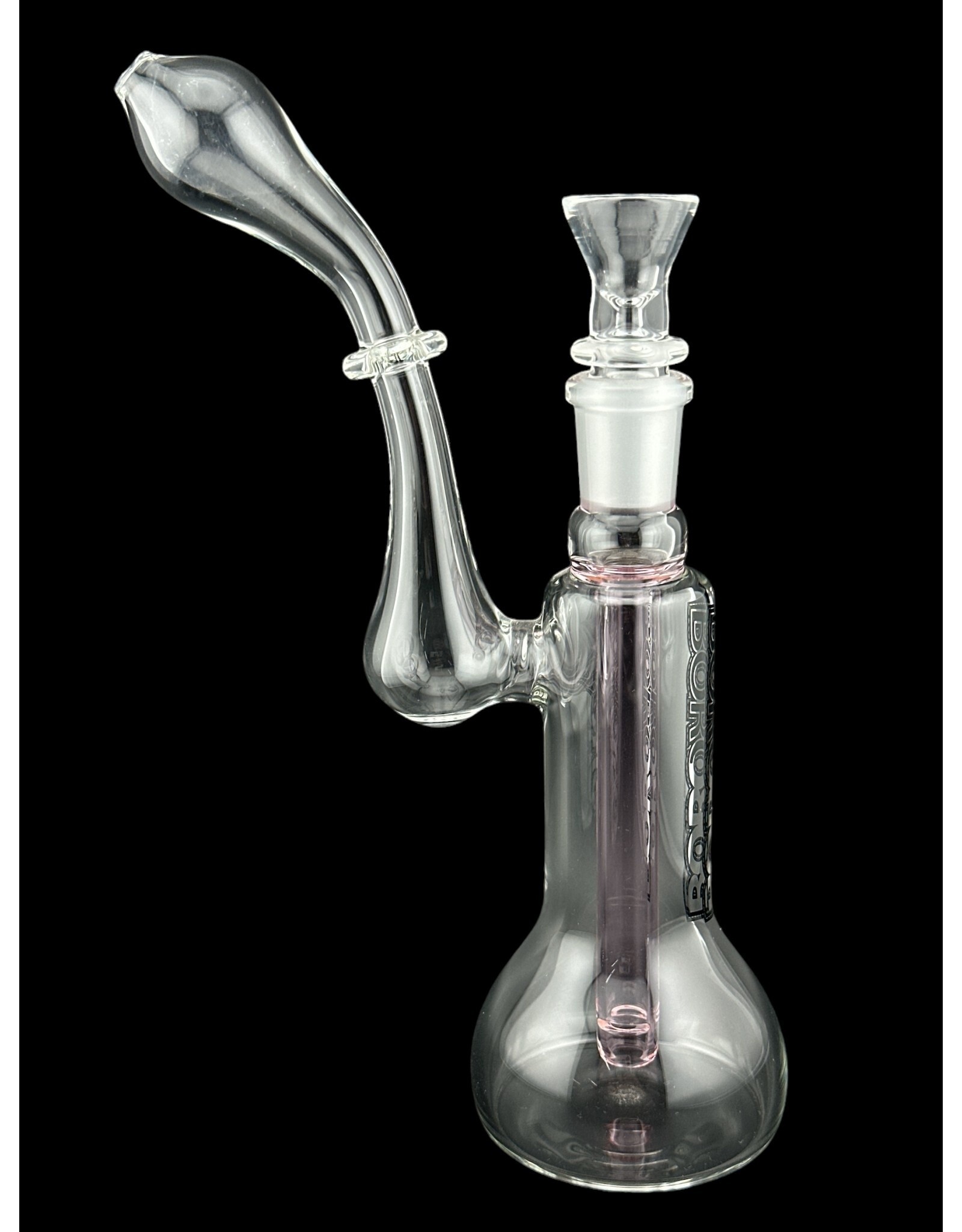 Borosyndicate Boro Small Classic Sherlock Bubbler Clear w/Pink Fixed Stem 14mm
