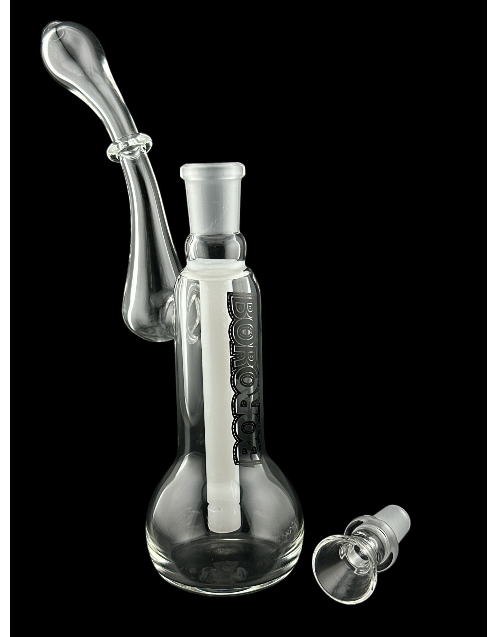 Borosyndicate Boro Small Classic Sherlock Bubbler Clear w/White Fixed Stem 14mm