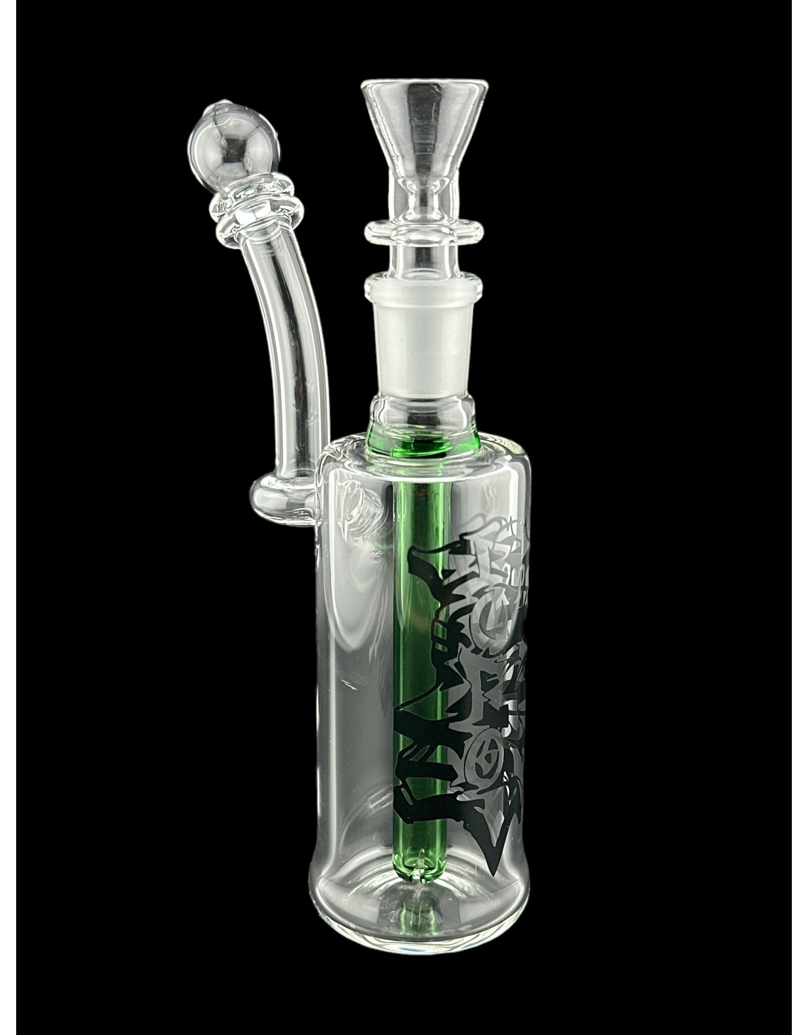 Borosyndicate Boro Straight Can Clear Bubbler With Green Downstem 14mm