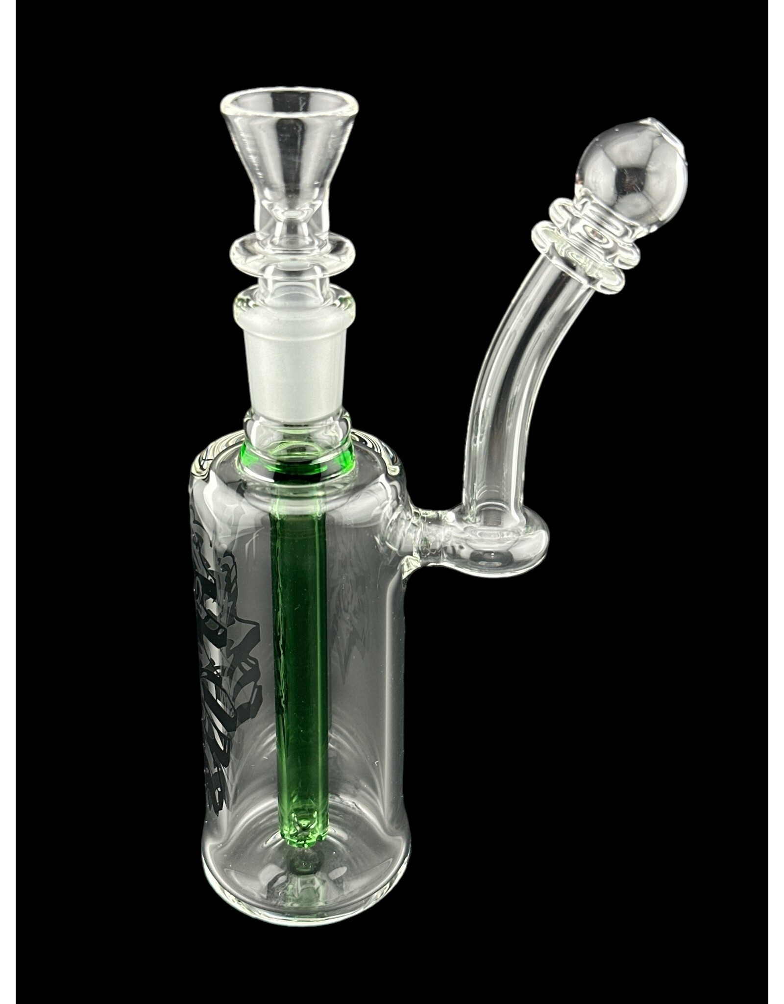 Borosyndicate Boro Straight Can Clear Bubbler With Green Downstem 14mm