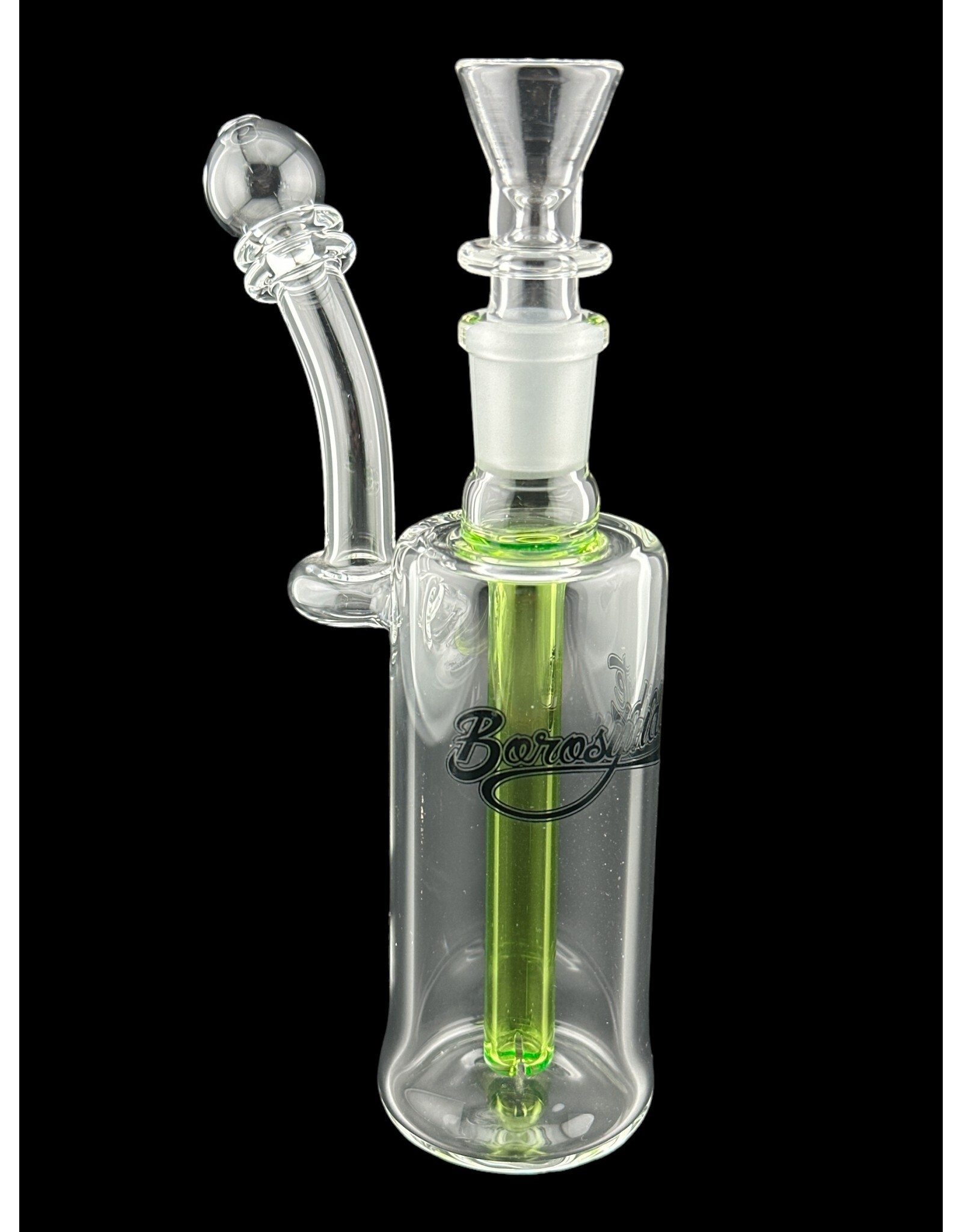 Borosyndicate Boro Straight Can Clear Bubbler With Lime Green Downstem 14mm