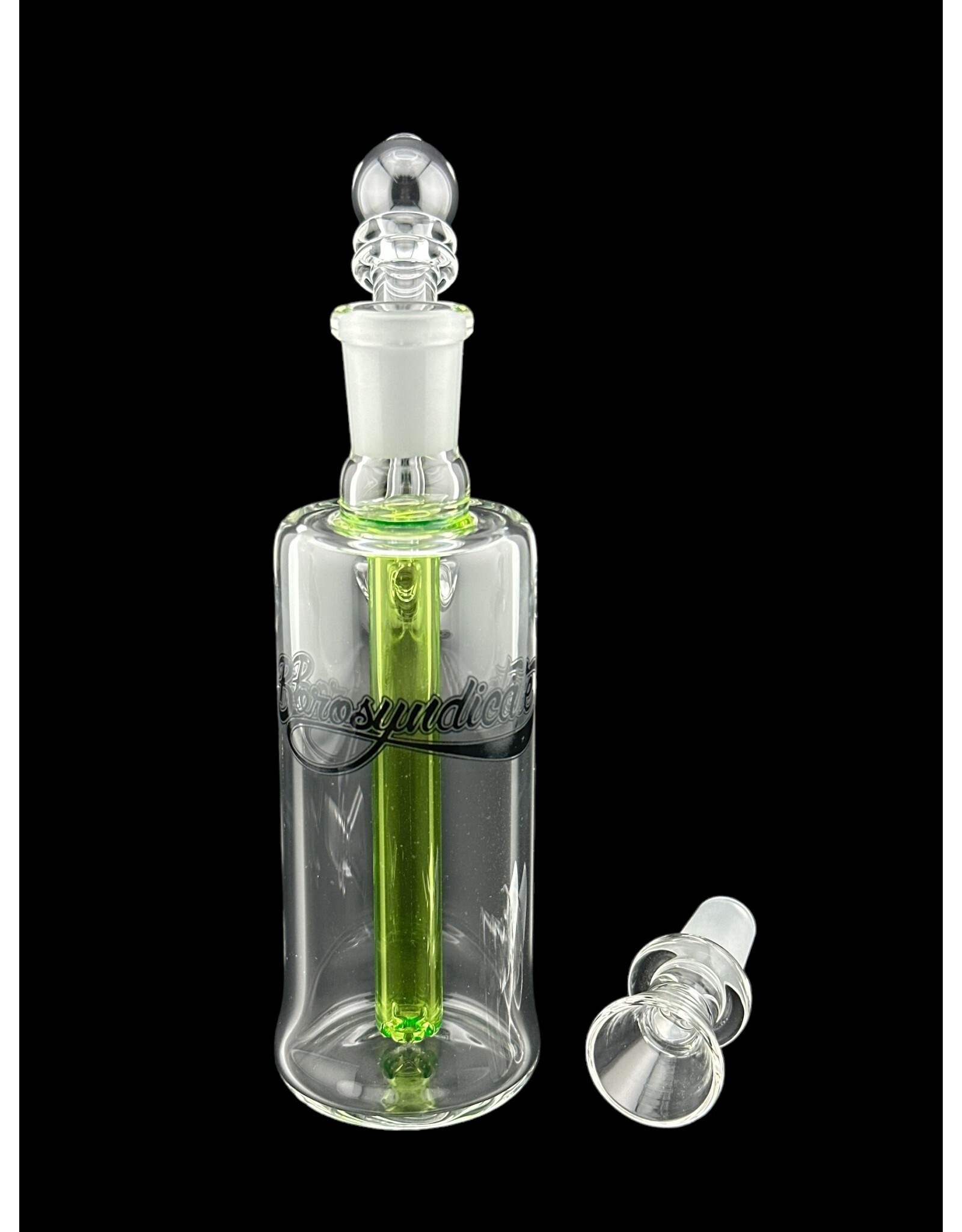 Borosyndicate Boro Straight Can Clear Bubbler With Lime Green Downstem 14mm