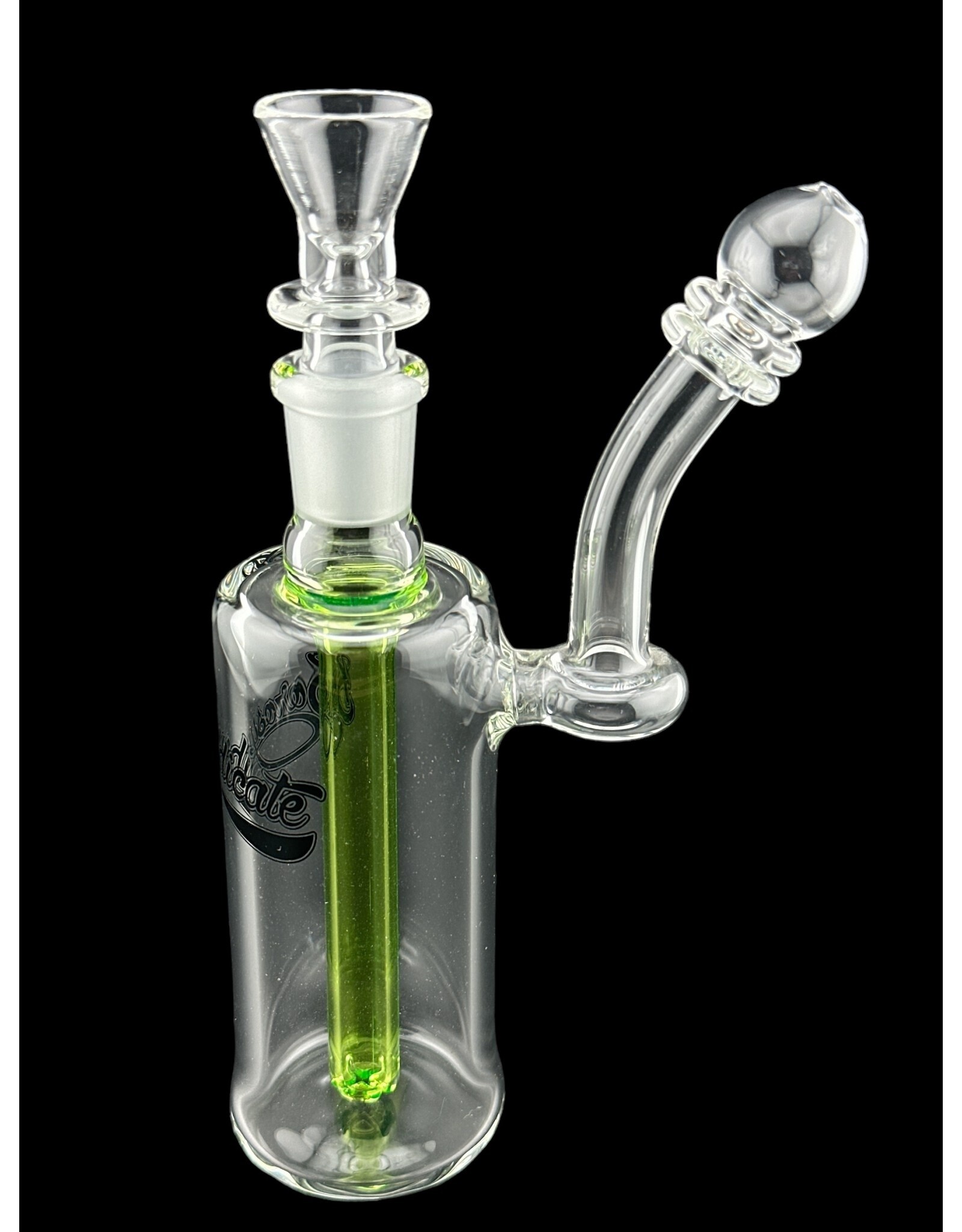 Borosyndicate Boro Straight Can Clear Bubbler With Lime Green Downstem 14mm