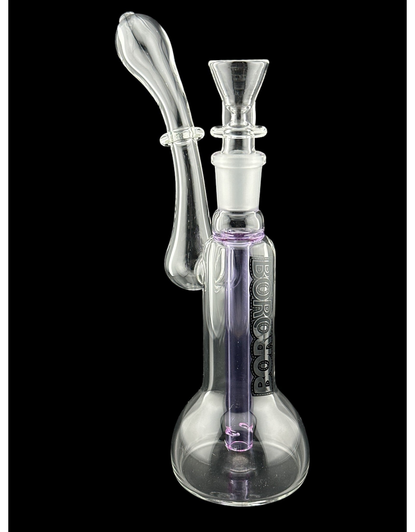 Borosyndicate Boro Small Classic Sherlock Bubbler Clear w/Purple Fixed Stem 14mm